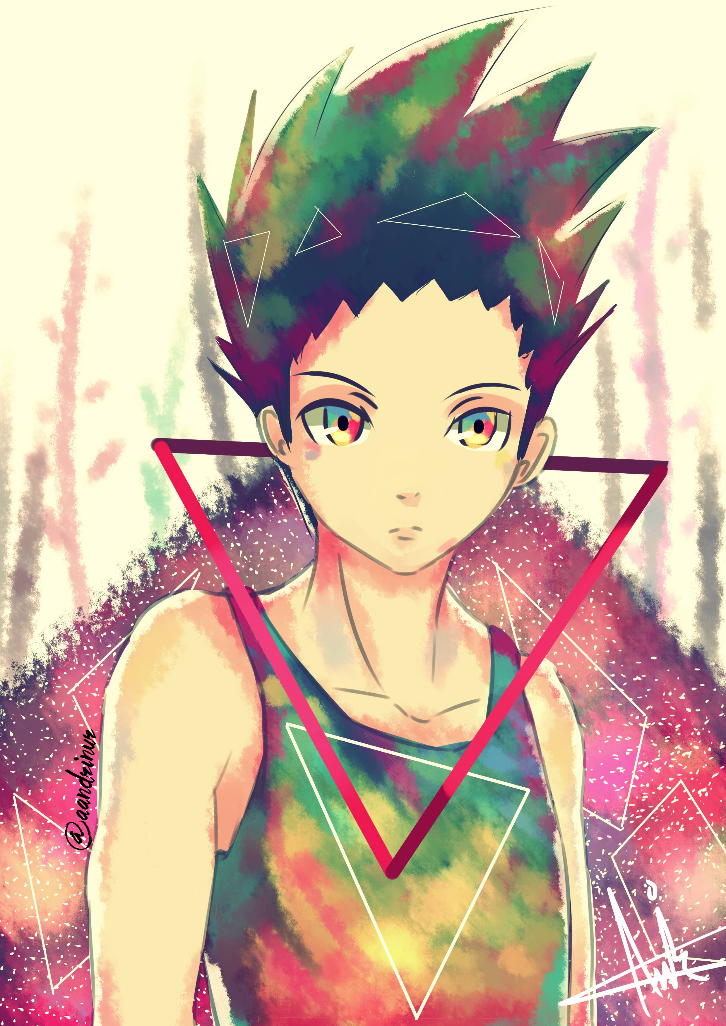 Gon, spiky multicolored hair, glowing eyes, 2K Phone Wallpaper