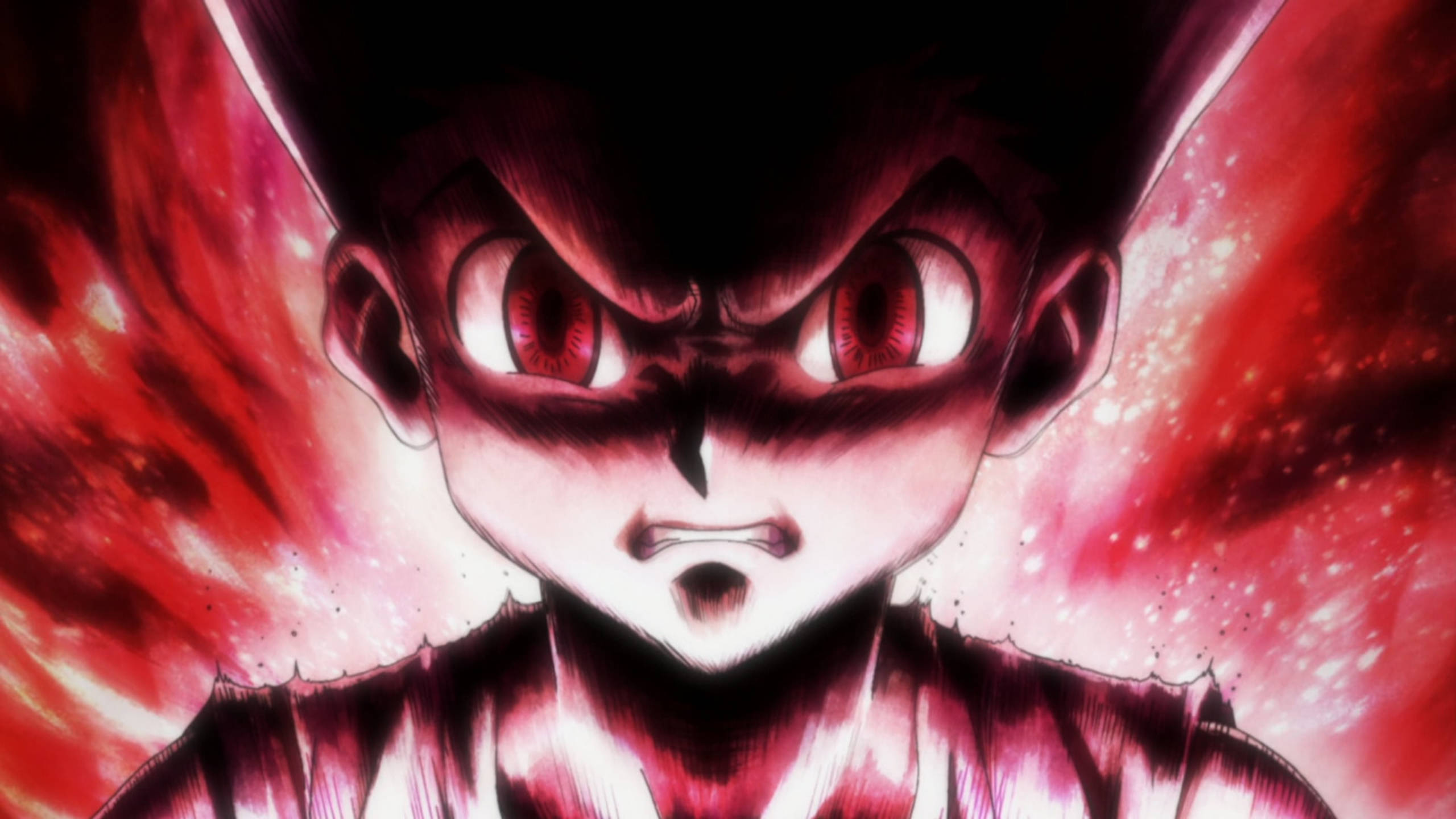Gon, red aesthetic, glowing red eyes, 2K Desktop Wallpaper