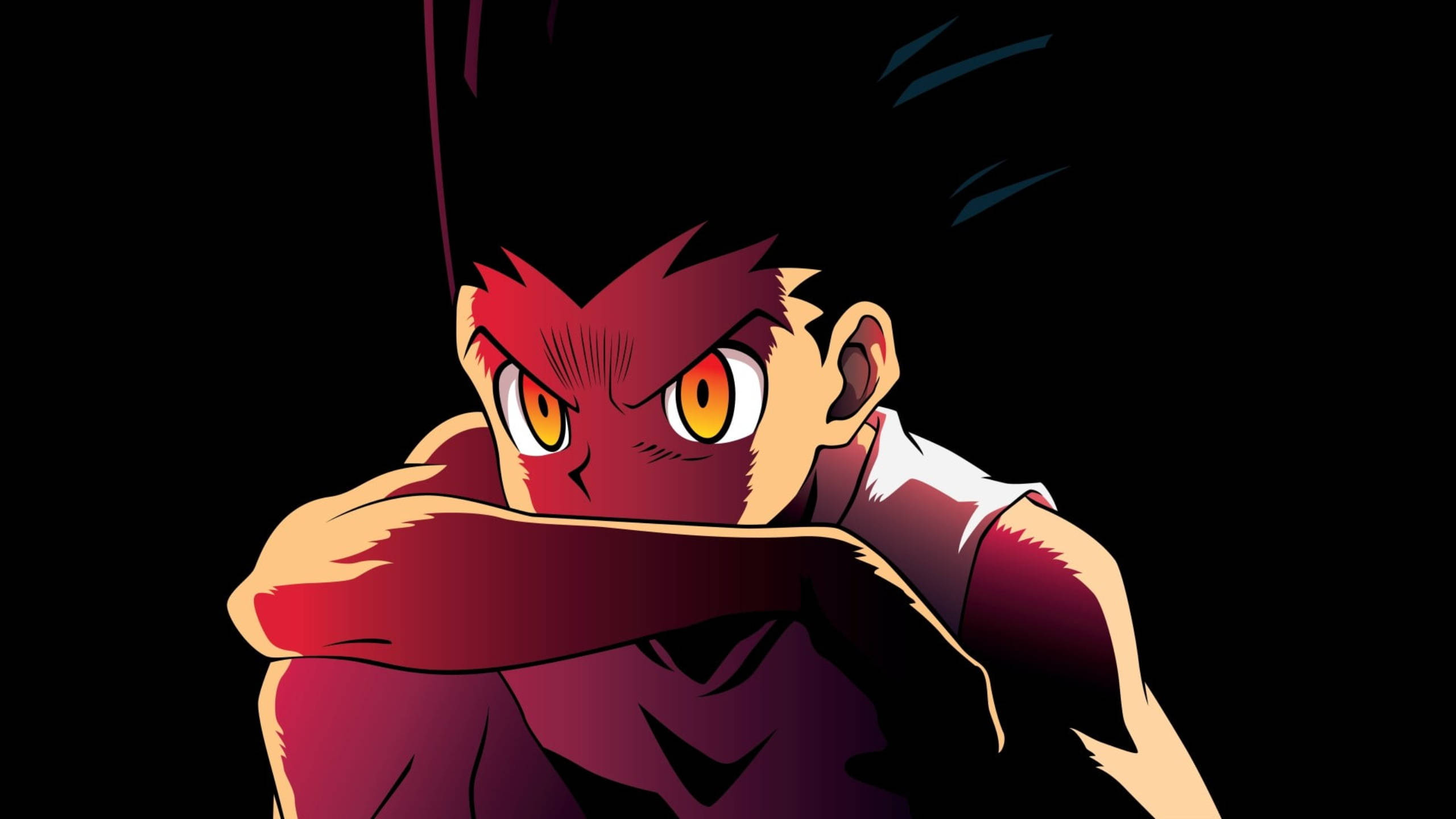 Gon, black, glowing orange eyes, 2K Desktop Wallpaper