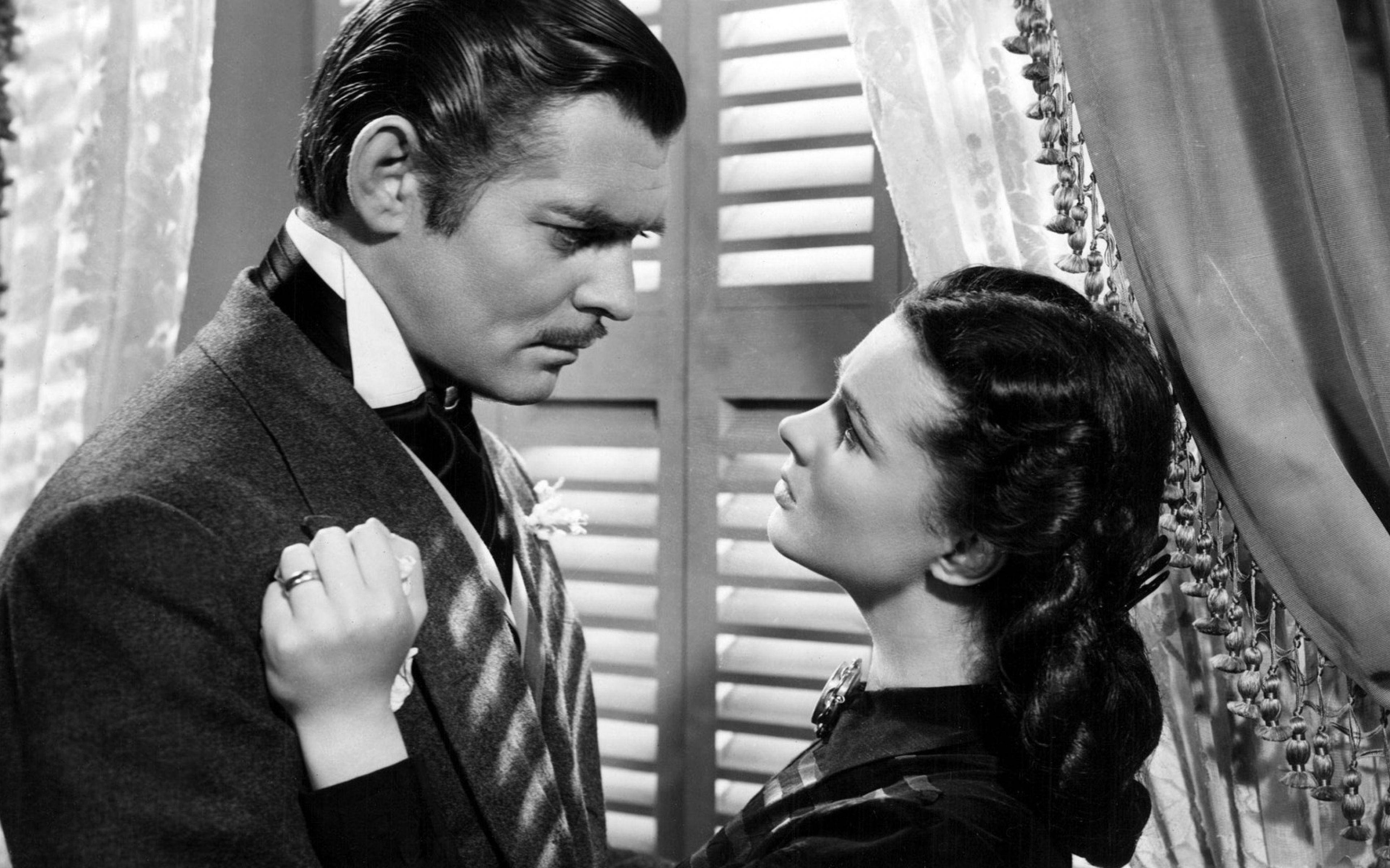 Gone With The Wind, black and white film still, man and woman, 4K Desktop Wallpaper