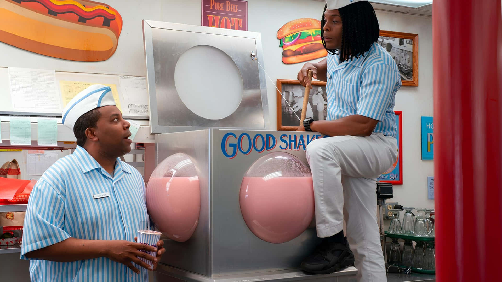 Good Burger, pink shakes, silver machine, Full HD Desktop Wallpaper