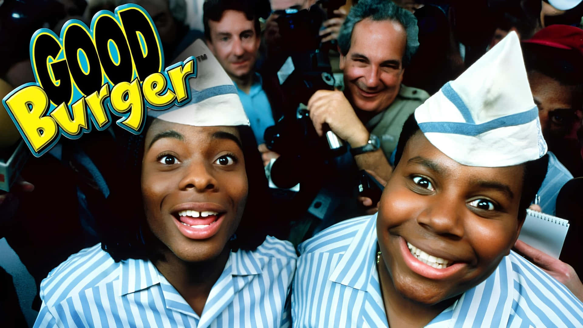 Good Burger, blue striped uniforms, white hats, Full HD Desktop Wallpaper