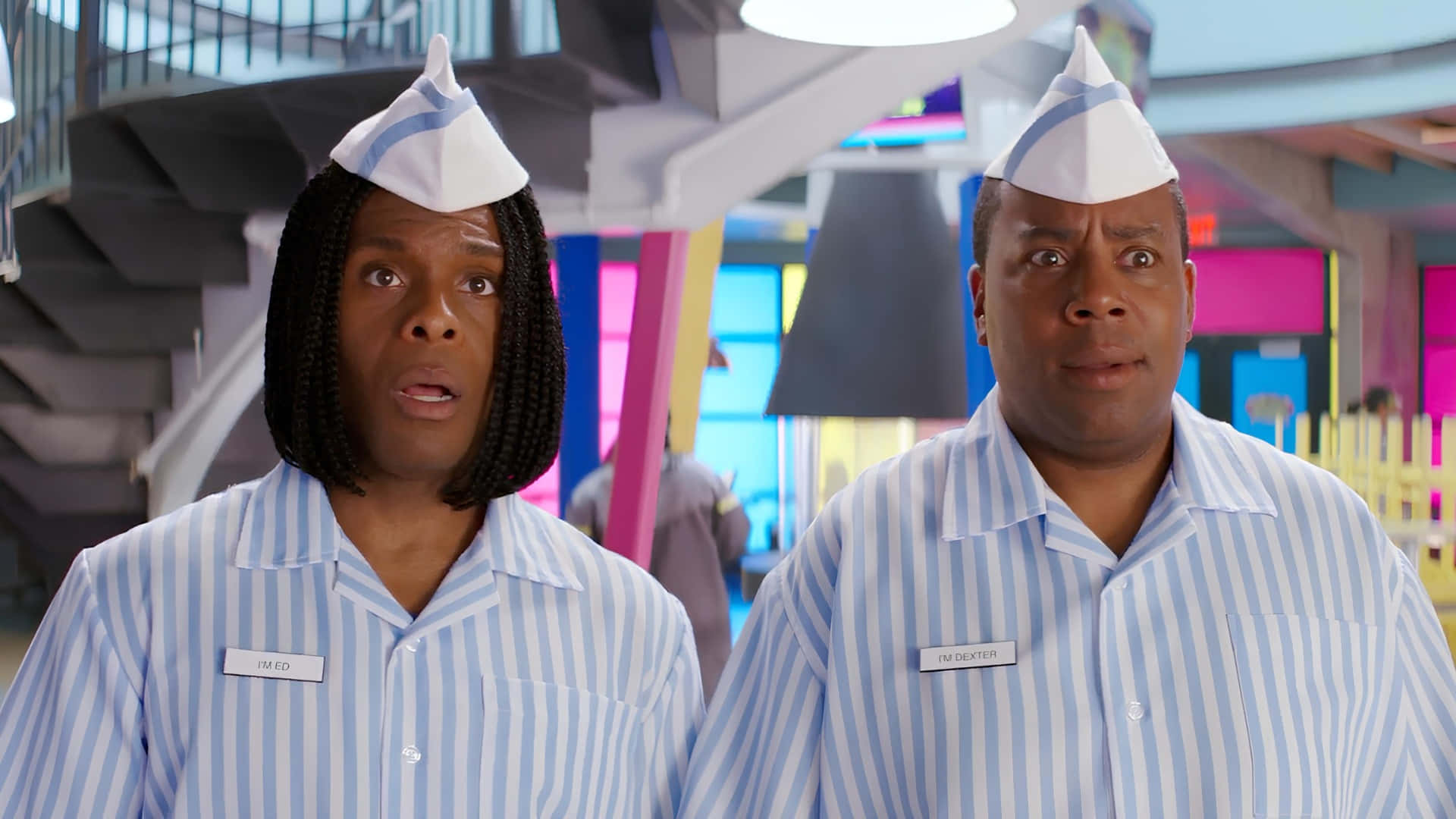 Good Burger, blue striped uniforms, paper hats, Full HD Desktop Wallpaper