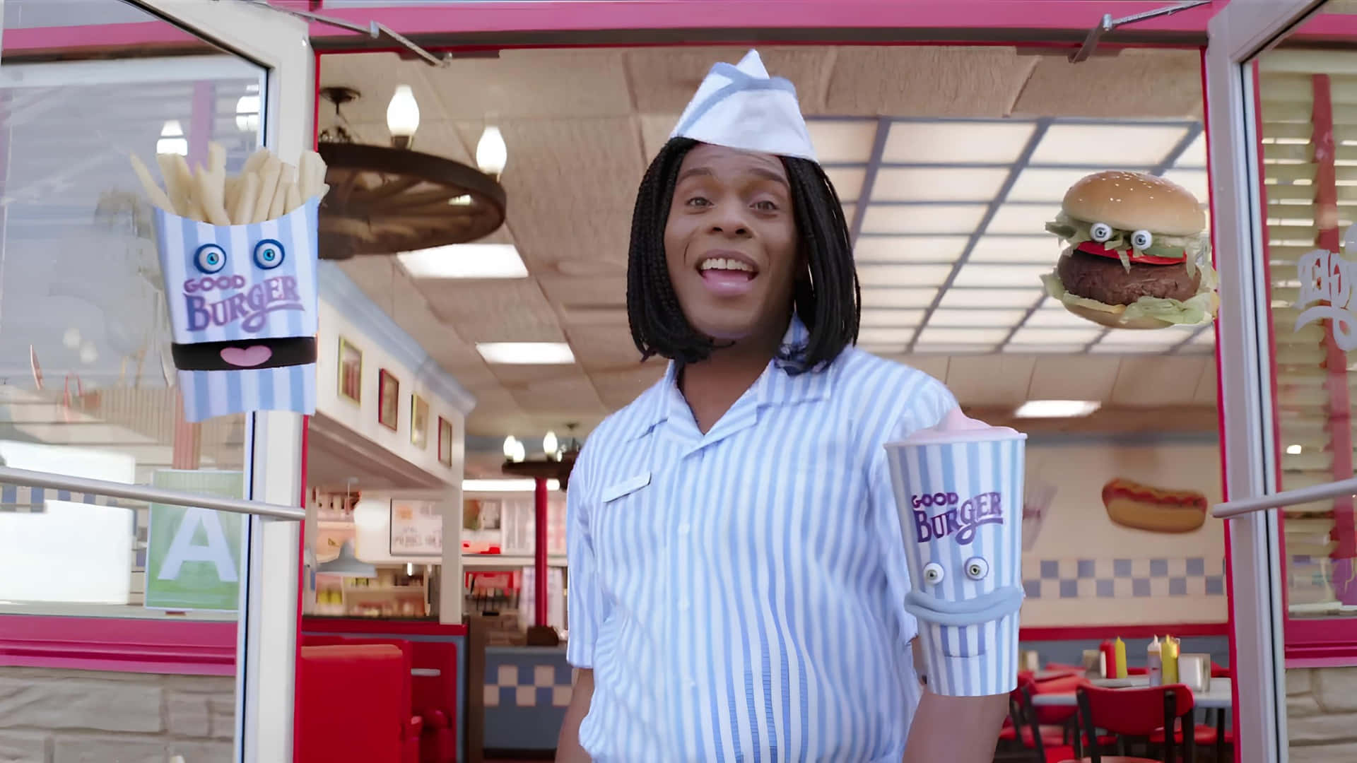 Good Burger, striped uniform, paper hat, Full HD Desktop Wallpaper