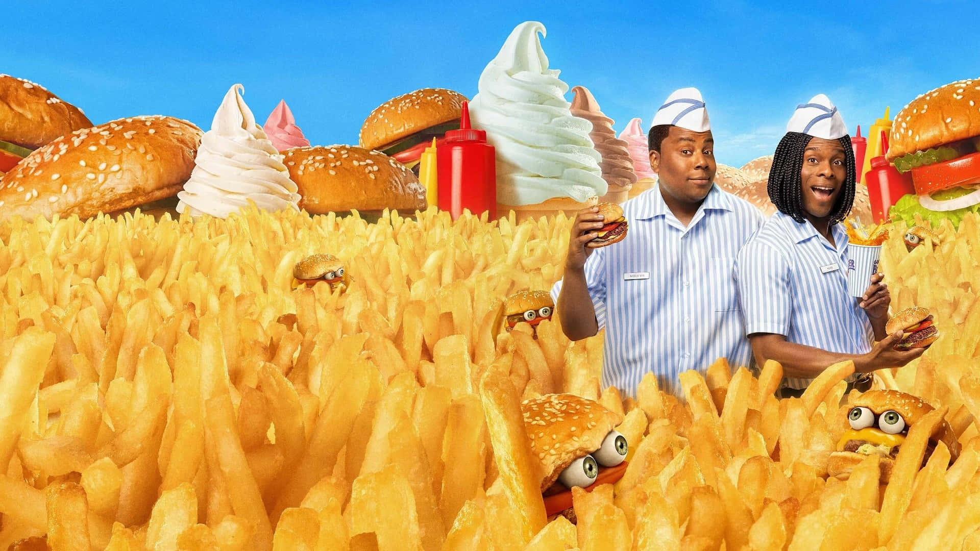 Good Burger, striped uniforms, golden fries, Full HD Desktop Wallpaper