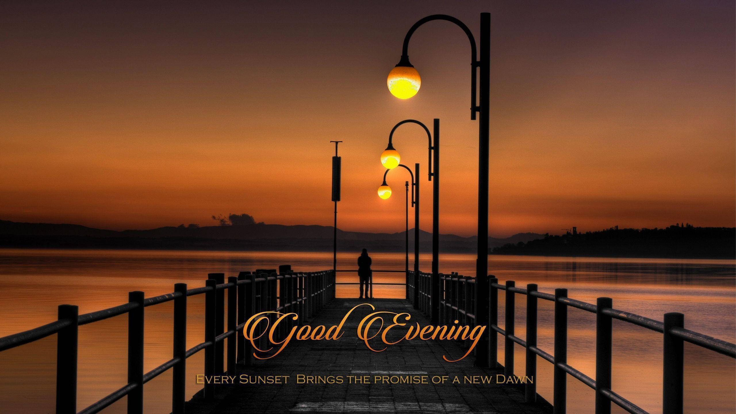 Good Evening, lampposts, sunset, 2K Desktop Wallpaper