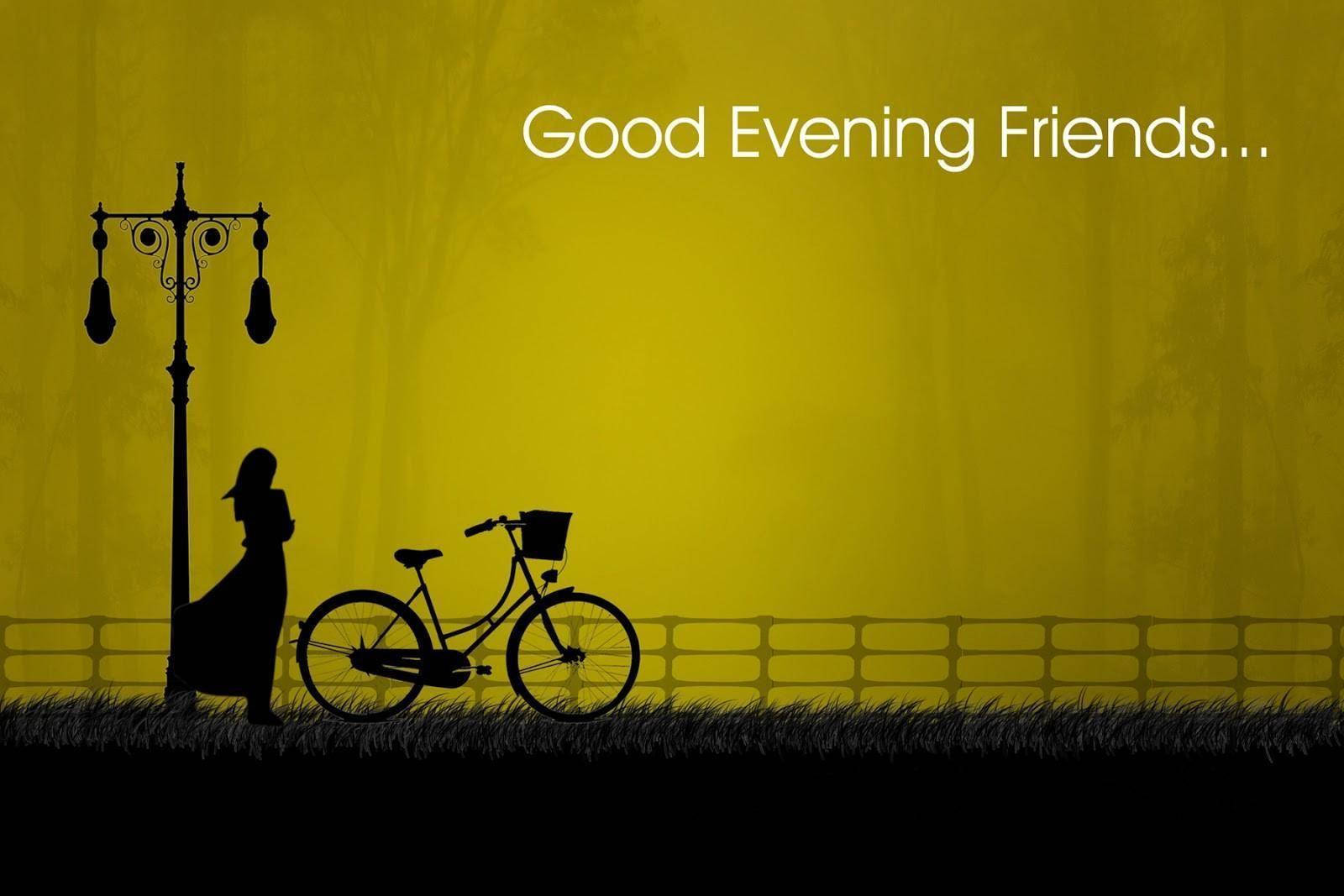 Good Evening Bicycle, lamp post, glowing yellow twilight, HD Desktop Wallpaper