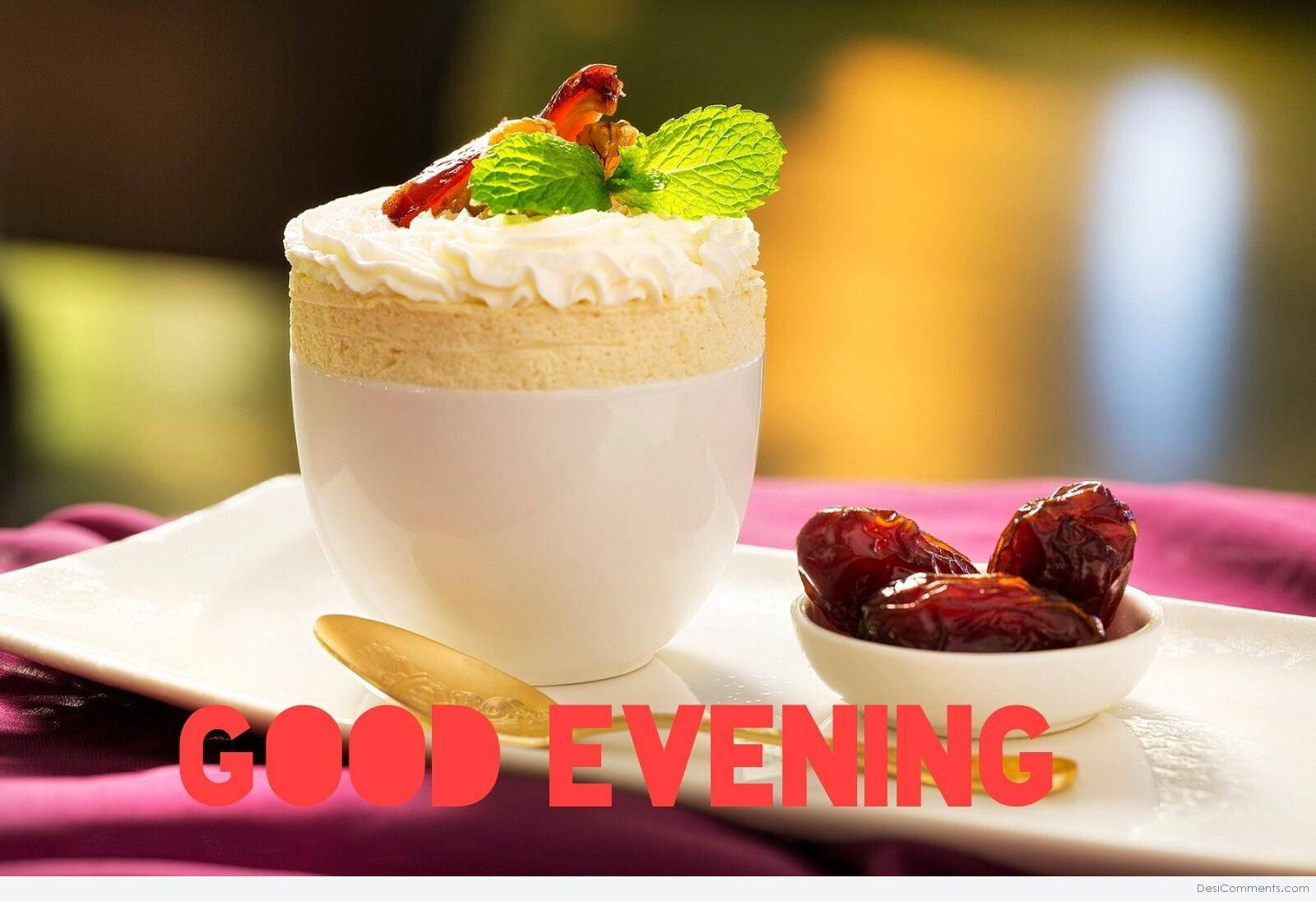 Good Evening, creamy dessert, white cup, HD Desktop Wallpaper