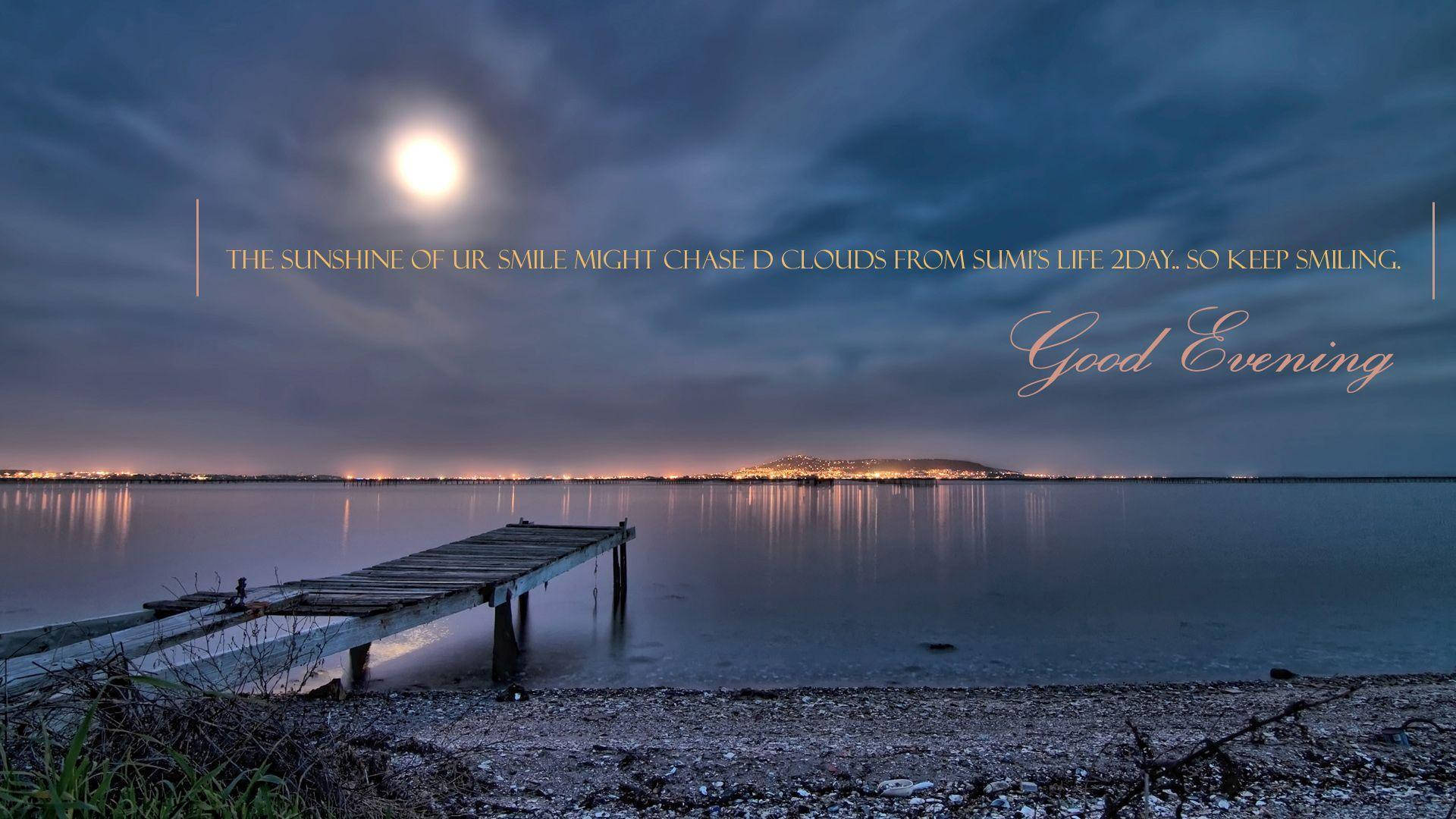 Good Evening Bright Moon, moonlit pier, calm water, Full HD Desktop Wallpaper