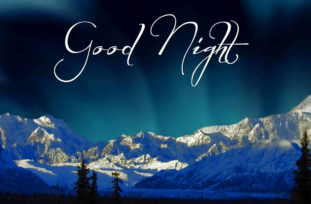 Good Night, snowcapped mountains, deep blue night sky, SD Desktop Wallpaper
