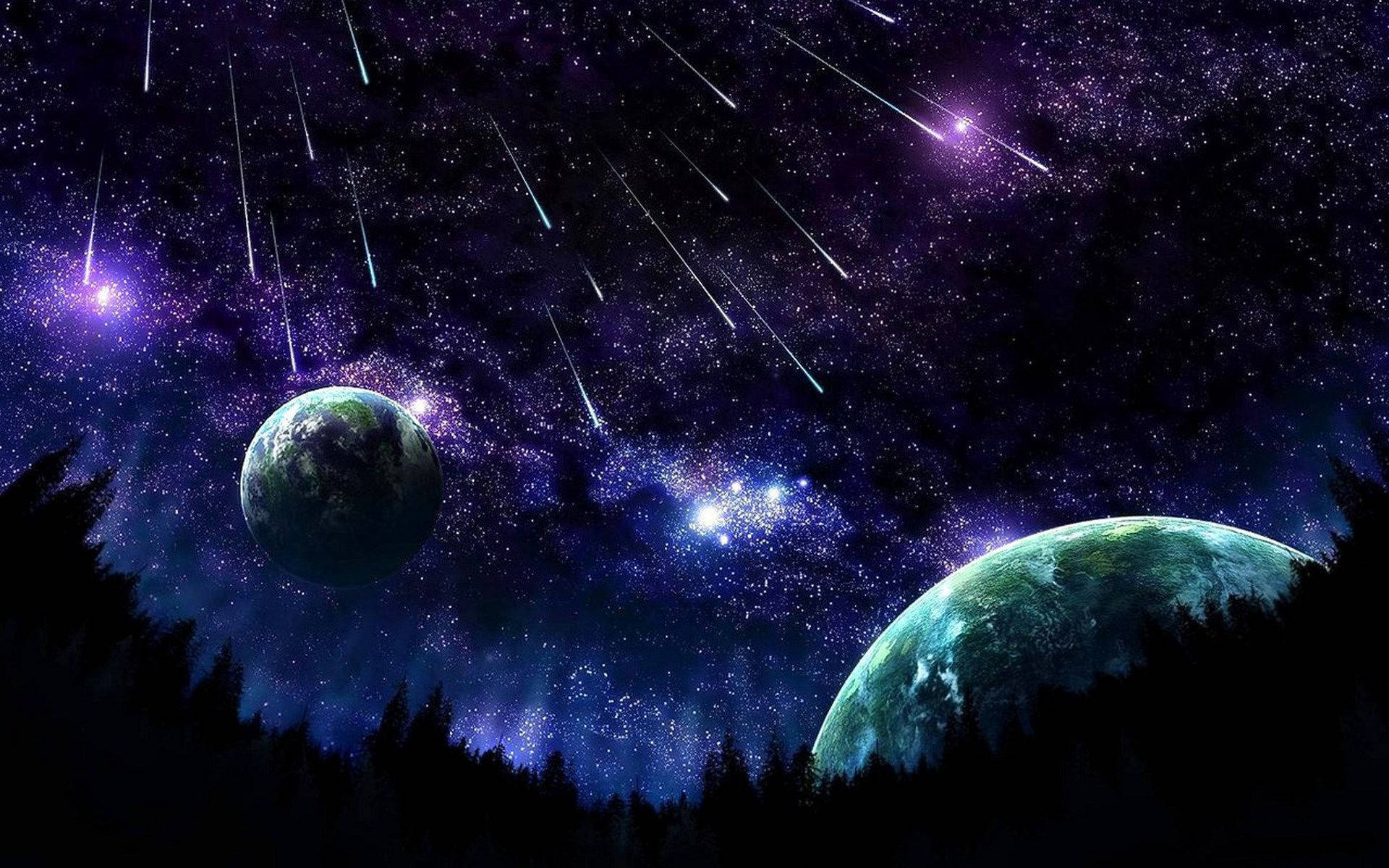 night sky, vibrant purple starry sky, shooting stars, Full HD Desktop Wallpaper