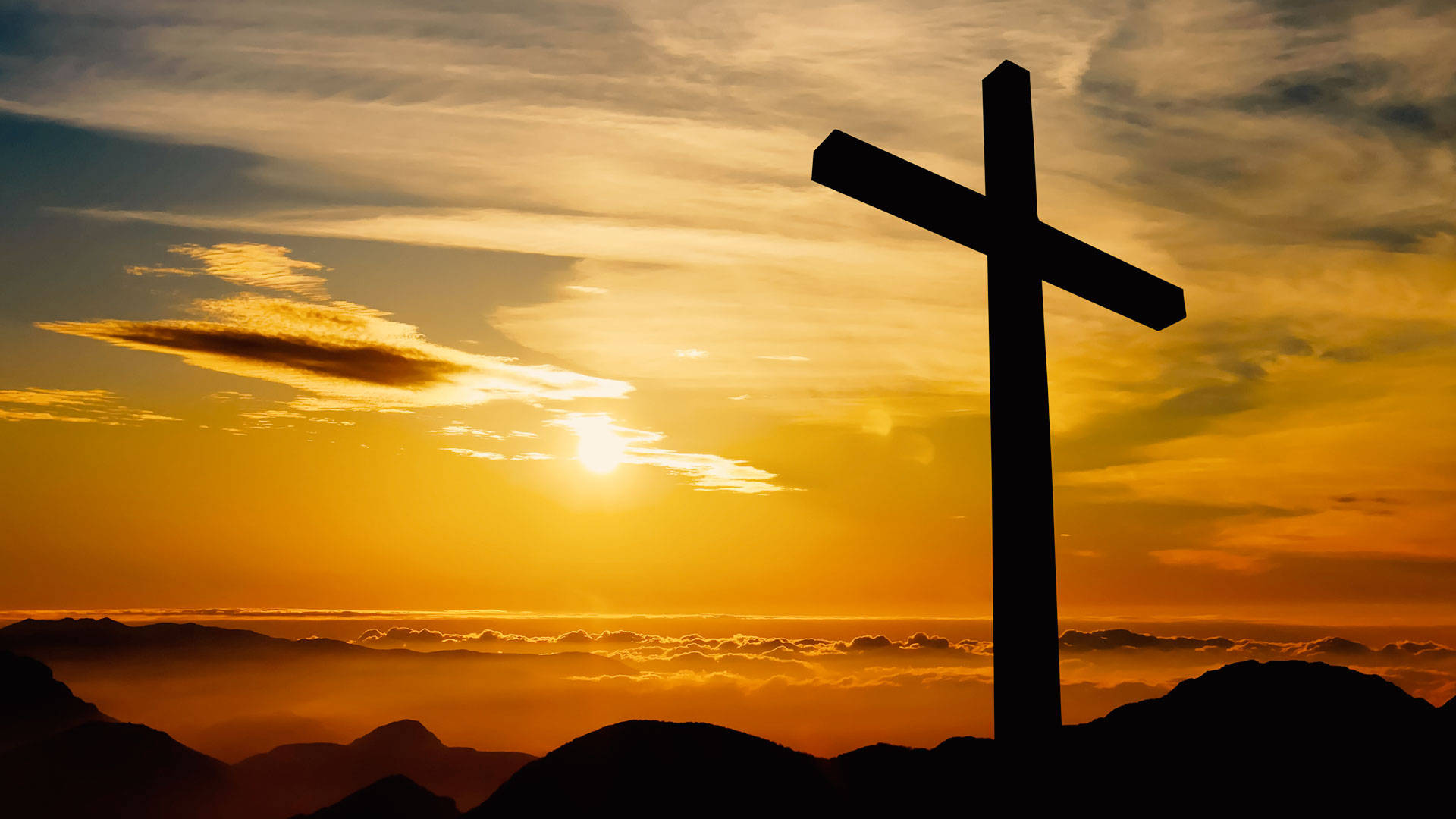 Good Friday, cross silhouette, mountain peak, Full HD Desktop Wallpaper