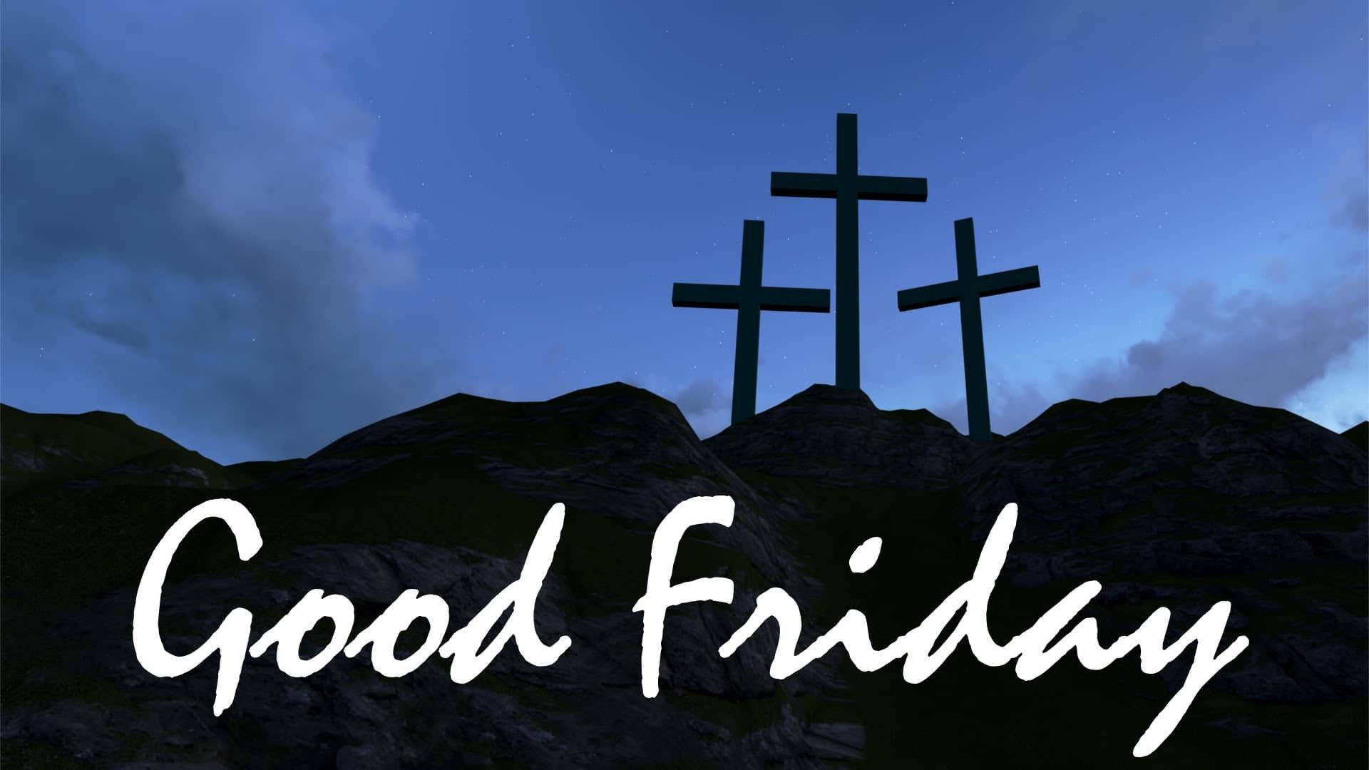 Good Friday, dark blue sky, three dark crosses, Full HD Desktop Wallpaper