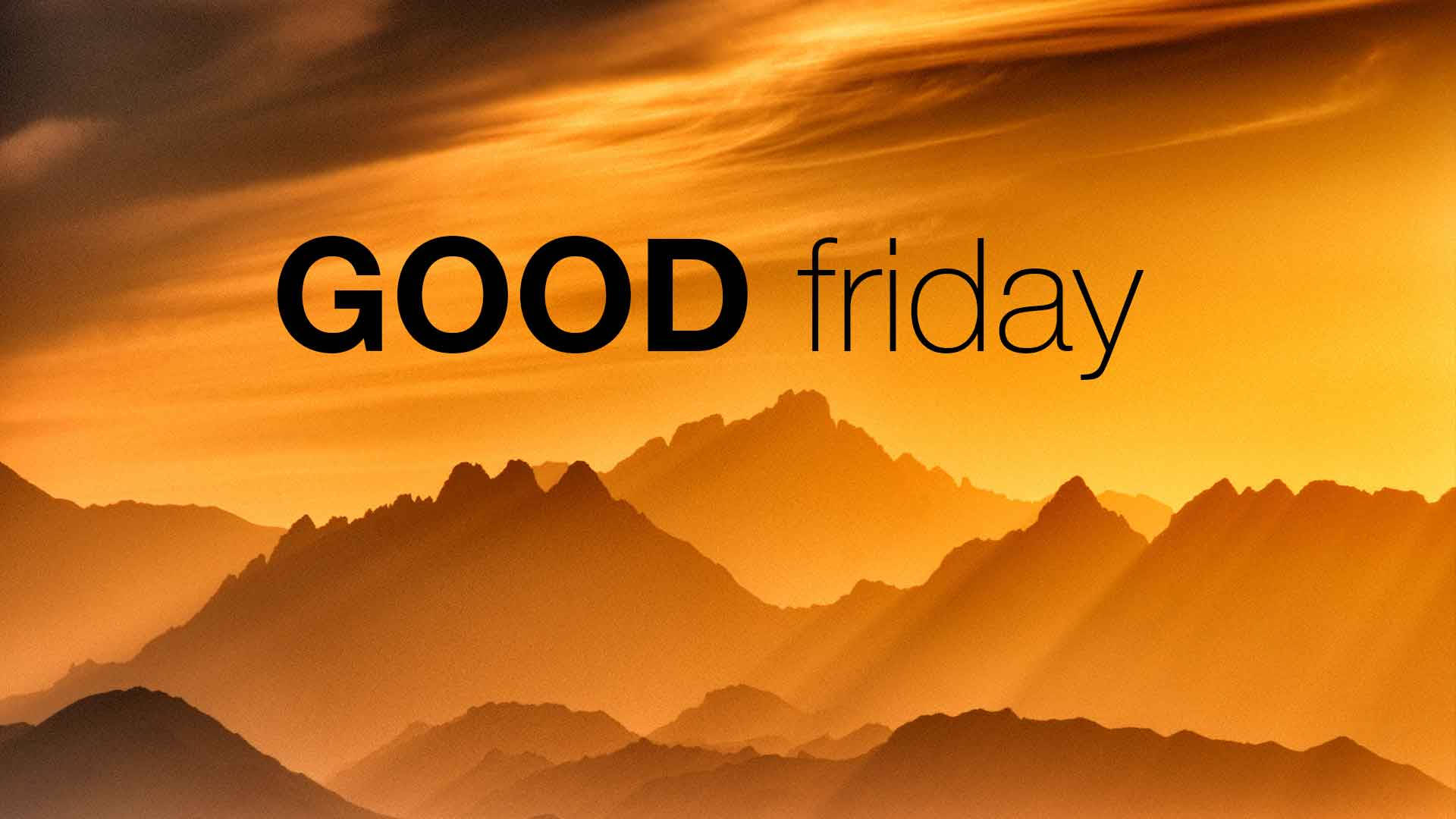 Good Friday, golden sunset, layered mountain peaks, Full HD Desktop Wallpaper