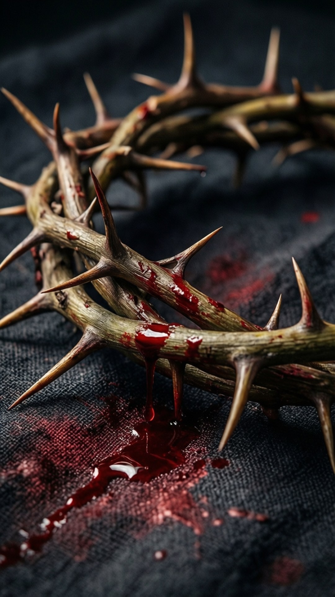 crown of thorns, dripping blood, dark fabric, Full HD Phone Wallpaper