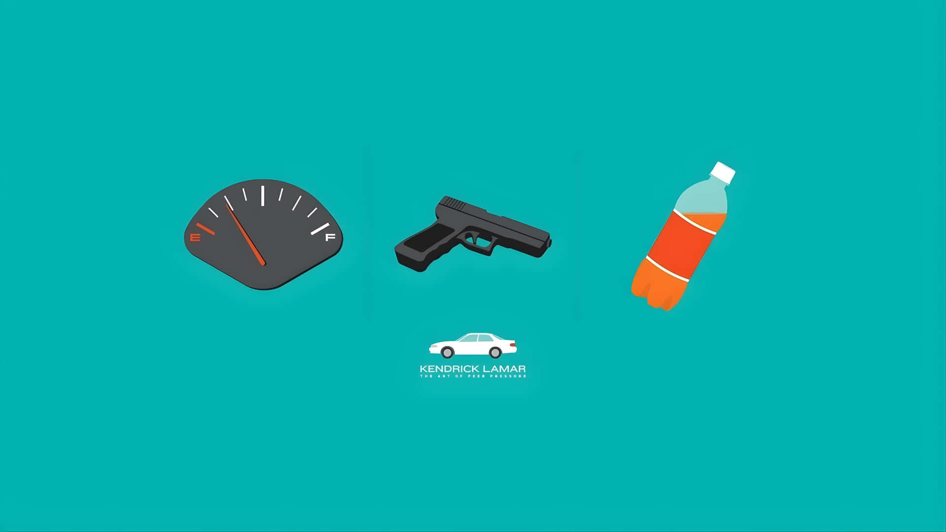Good Kid Maad City, teal background, white car logo, Full HD Desktop Wallpaper