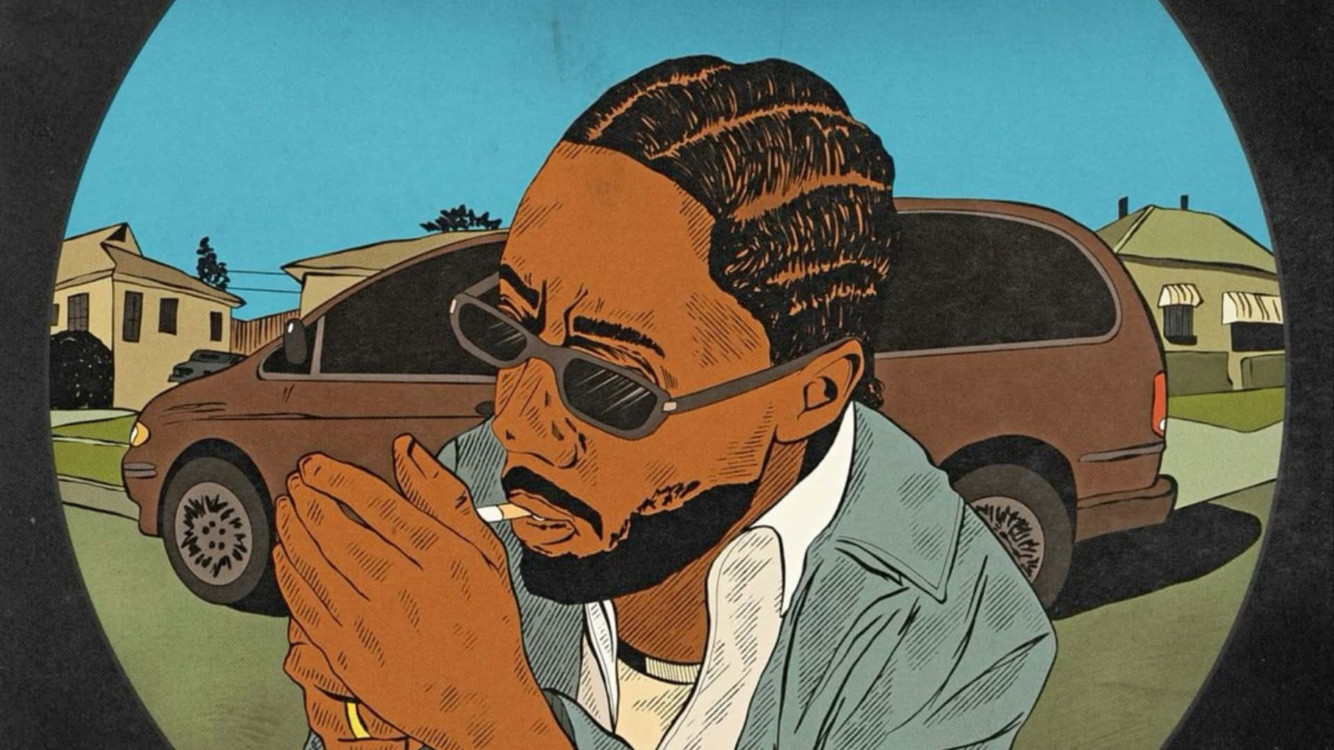 Good Kid Maad City, circular frame, brown van, Full HD Desktop Wallpaper