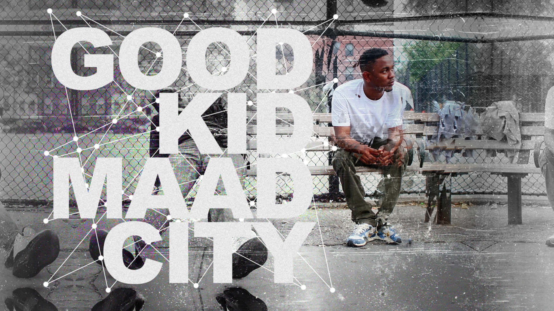 Good Kid Maad City, white text overlay, bench, Full HD Desktop Wallpaper