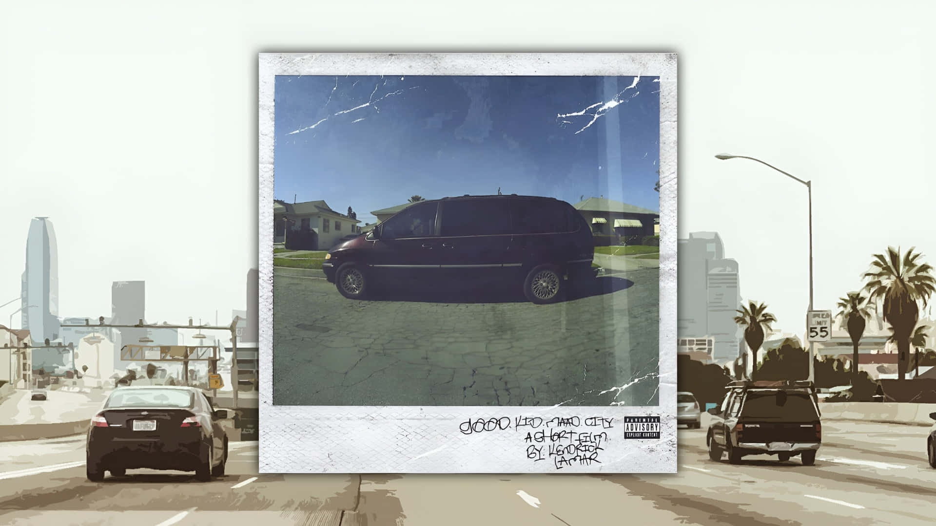 Good Kid Maad City, black minivan, cracked street, Full HD Desktop Wallpaper