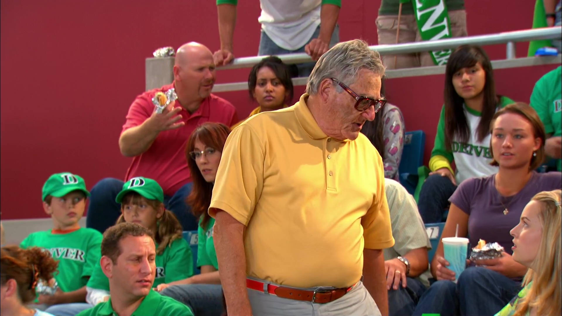 Good Luck Charlie, yellow polo shirt, stadium bleachers, Full HD Desktop Wallpaper