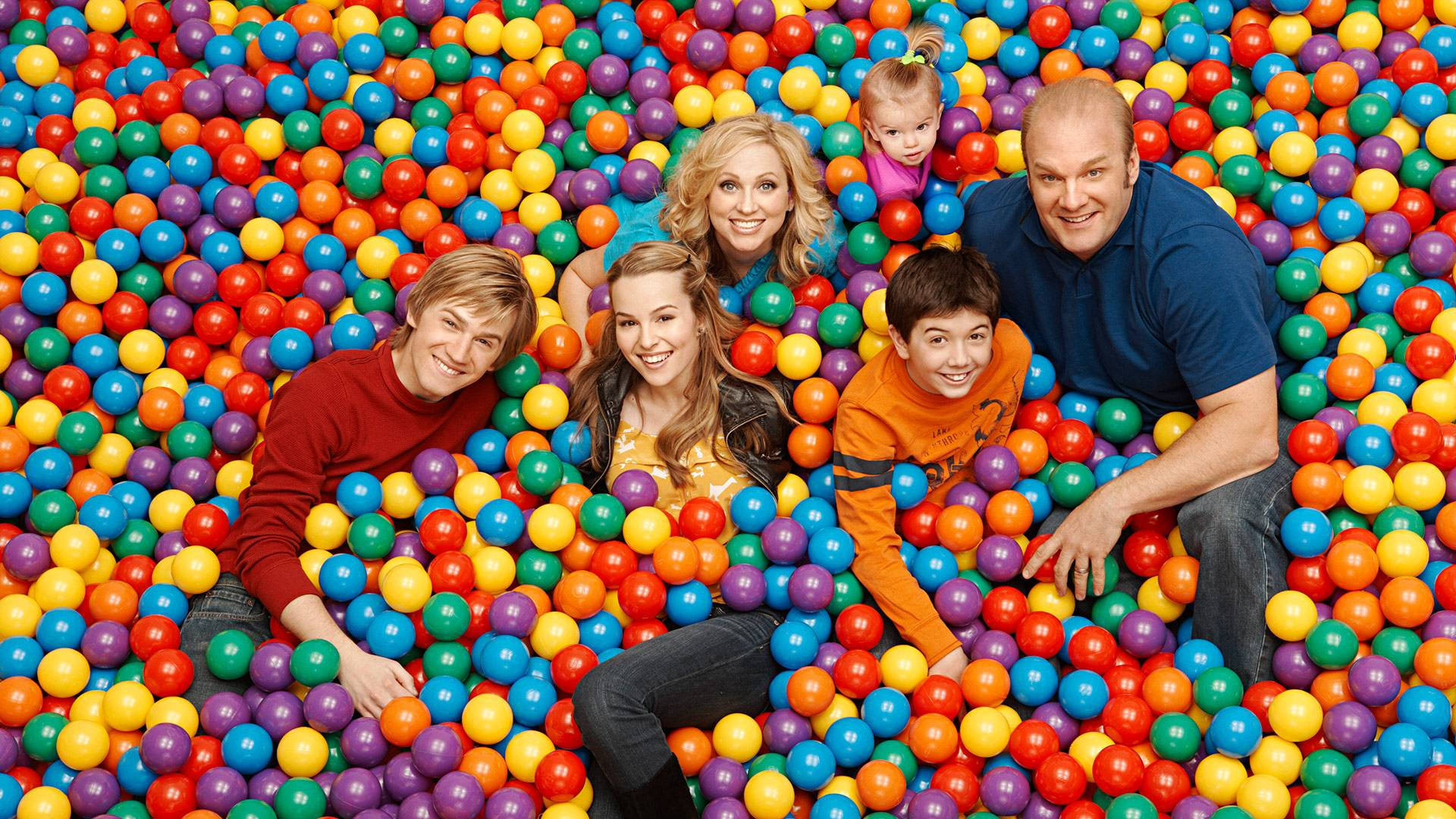 Good Luck Charlie, family of six, vibrant sea of multicolored plastic balls, Full HD Desktop Wallpaper