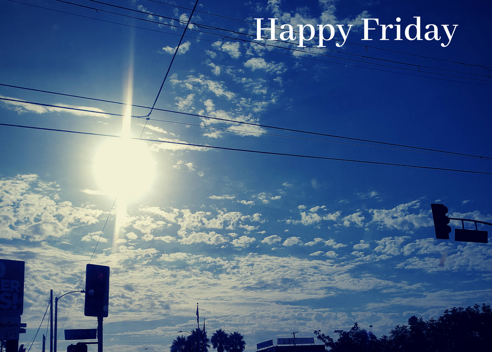 Sunny Day Happy Friday, urban street signs, traffic lights, Full HD Desktop Wallpaper