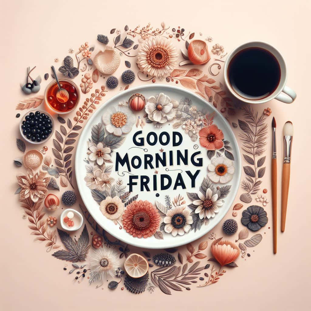 Good Morning Friday, floral plate design, flowers, SD Desktop Wallpaper