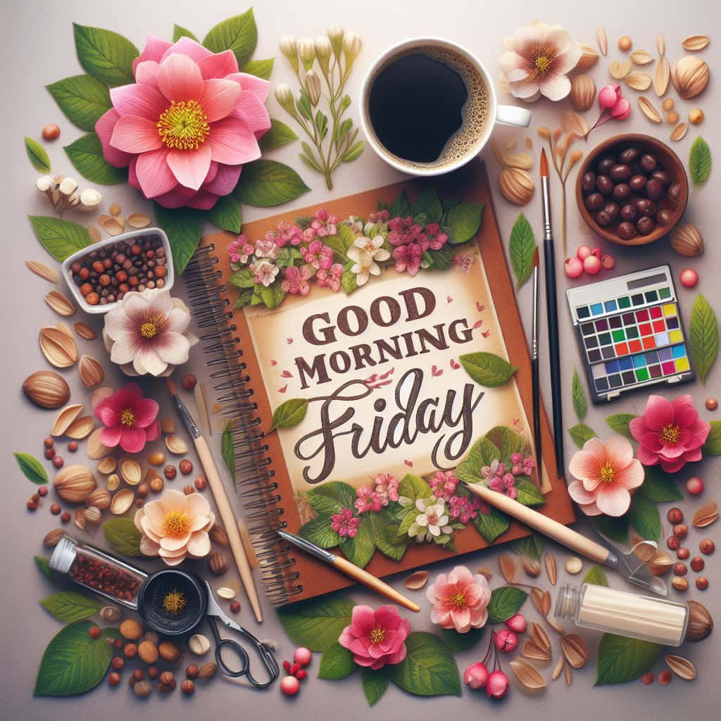 Good Morning Friday, notebook, flowers, SD Desktop Wallpaper