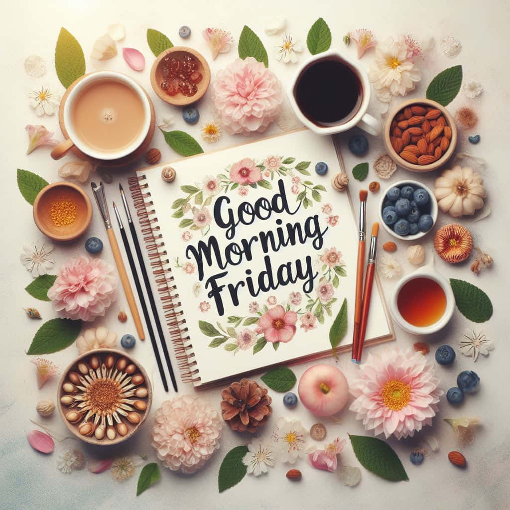 Good Morning Friday, notebook, flowers, SD Desktop Wallpaper