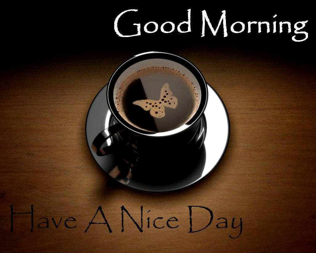Good Morning HD, black coffee cup, wooden table, SD Desktop Wallpaper