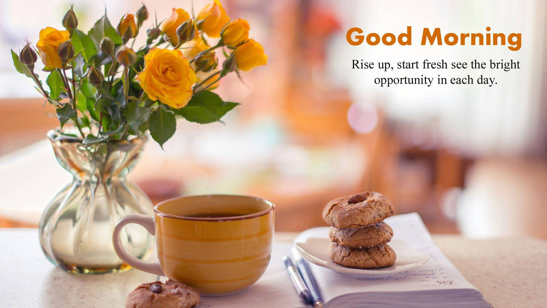Good Morning HD, yellow roses, glass vase, Full HD Desktop Wallpaper