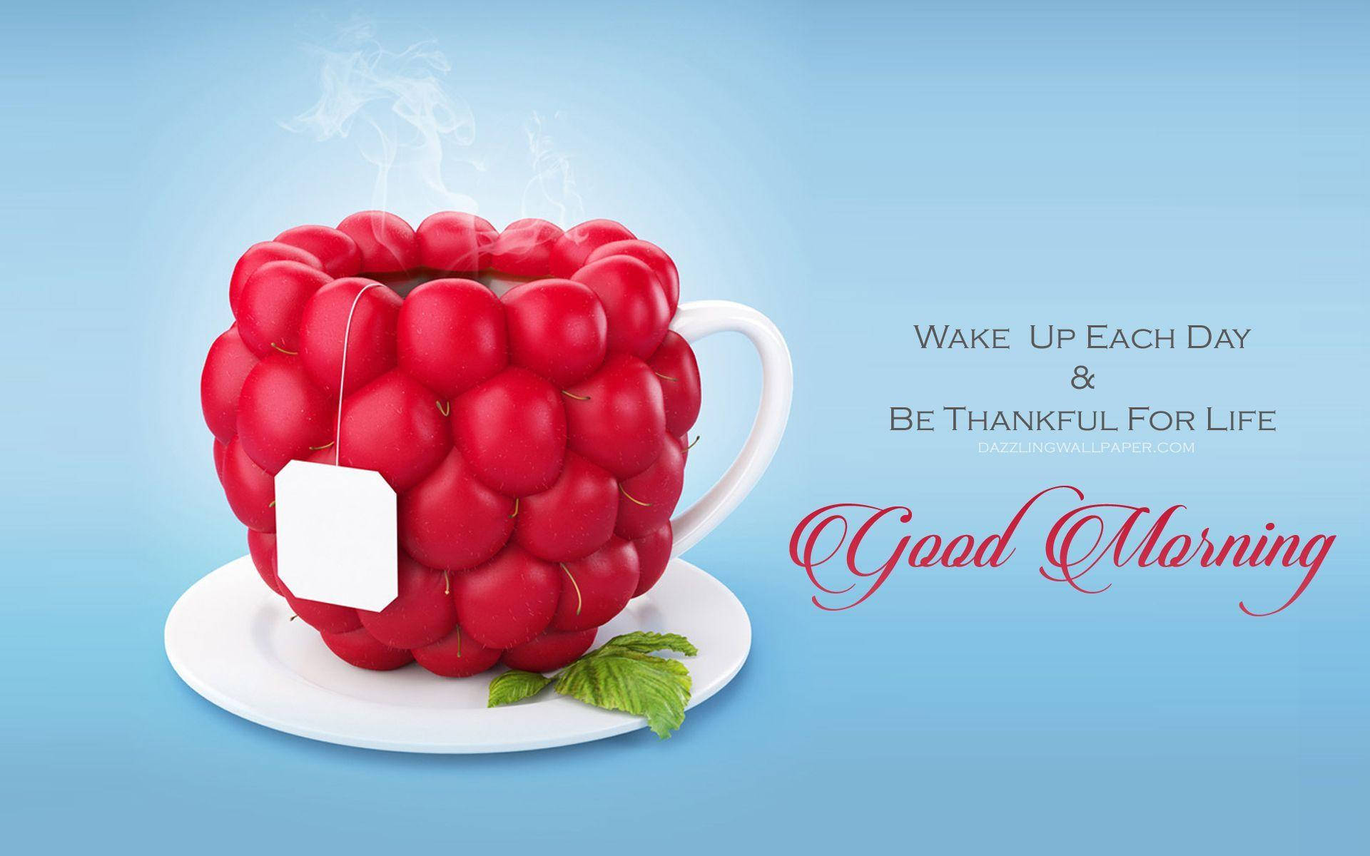 Good Morning HD, teacup, raspberry, Full HD Desktop Wallpaper