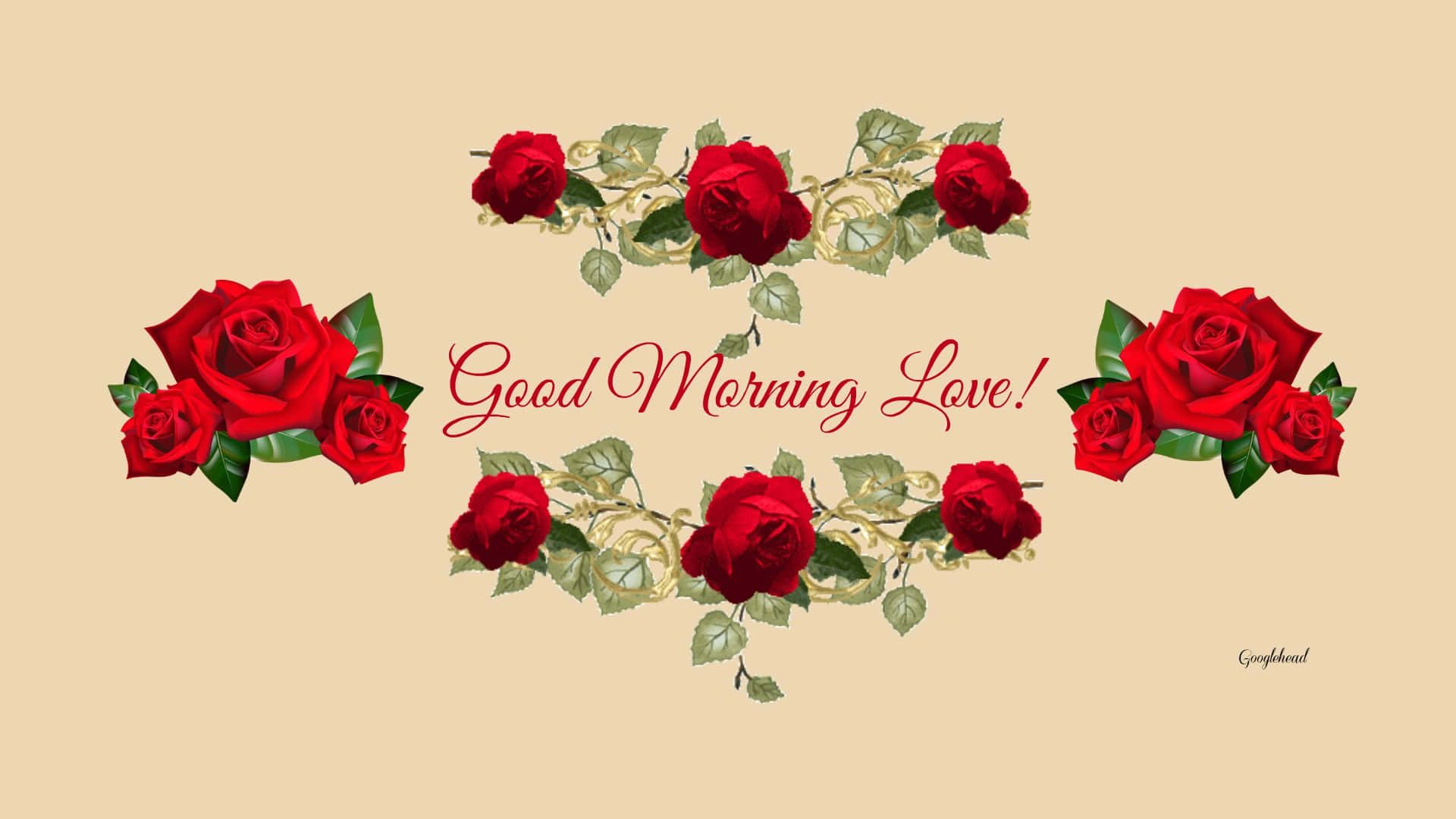 Good Morning Love, vibrant red roses, green leaves, Full HD Desktop Wallpaper