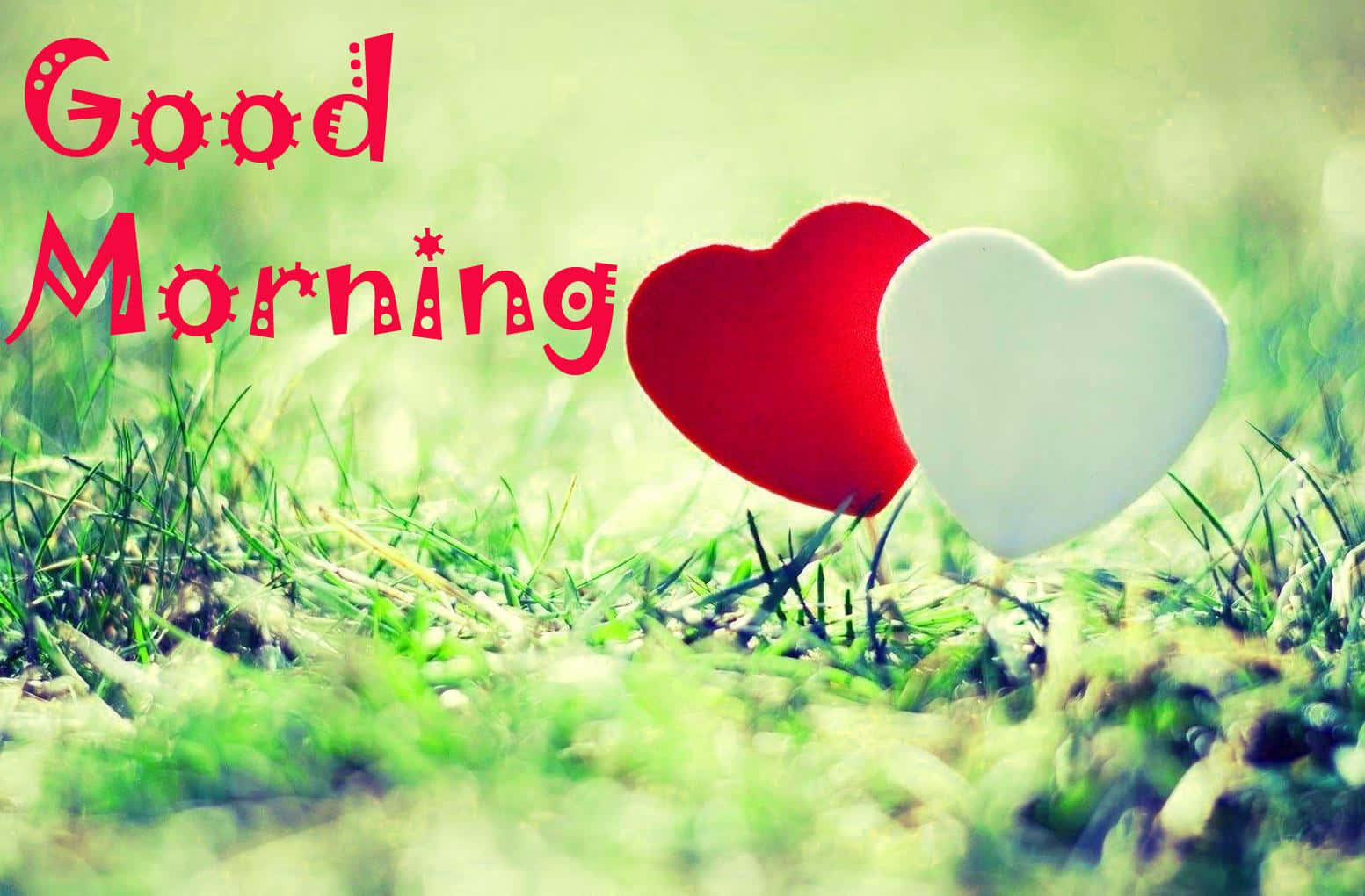 Good Morning, red heart shapes, white heart shapes, HD Desktop Wallpaper