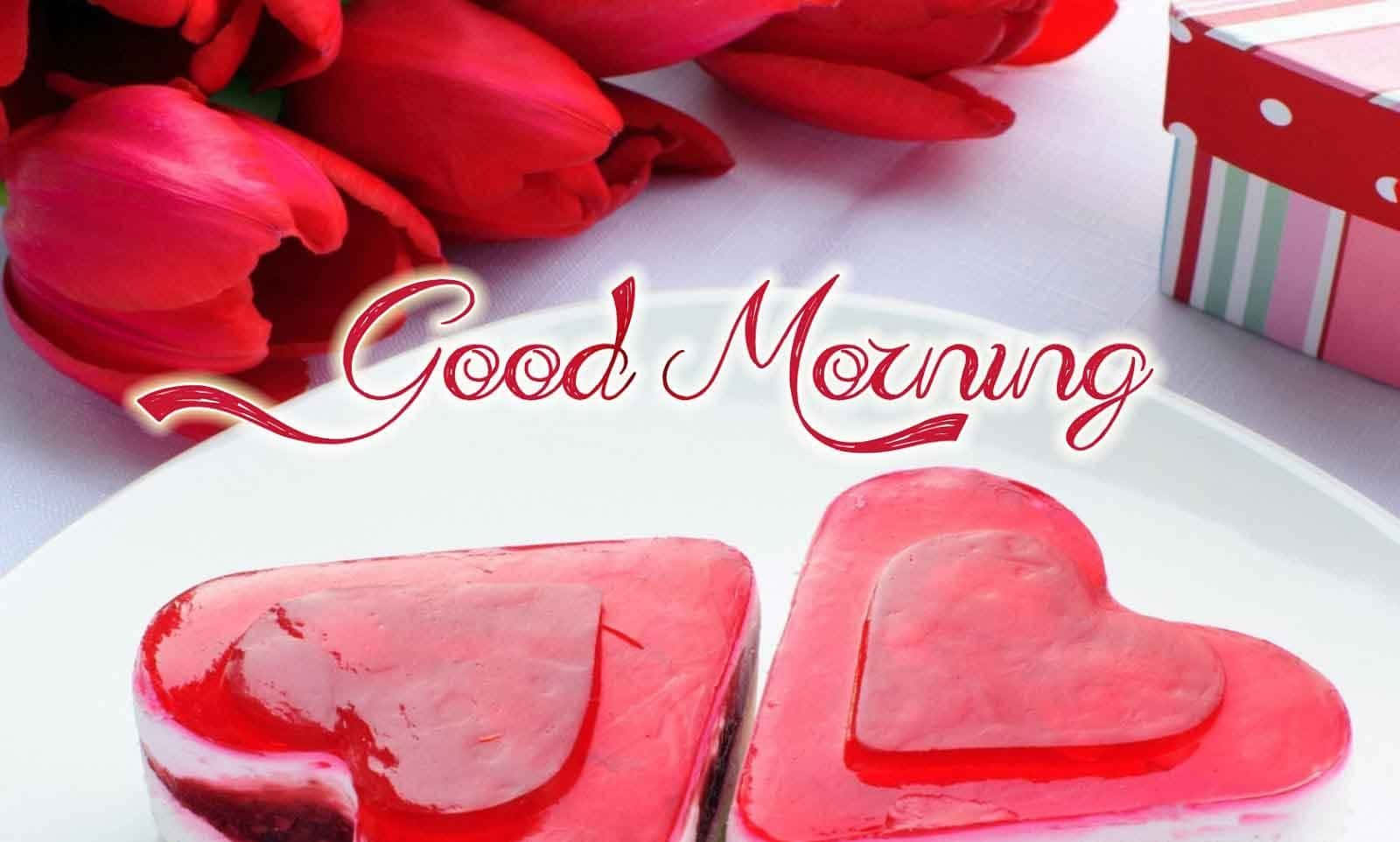 Good Morning Love, heart-shaped jellies, glossy red, HD Desktop Wallpaper