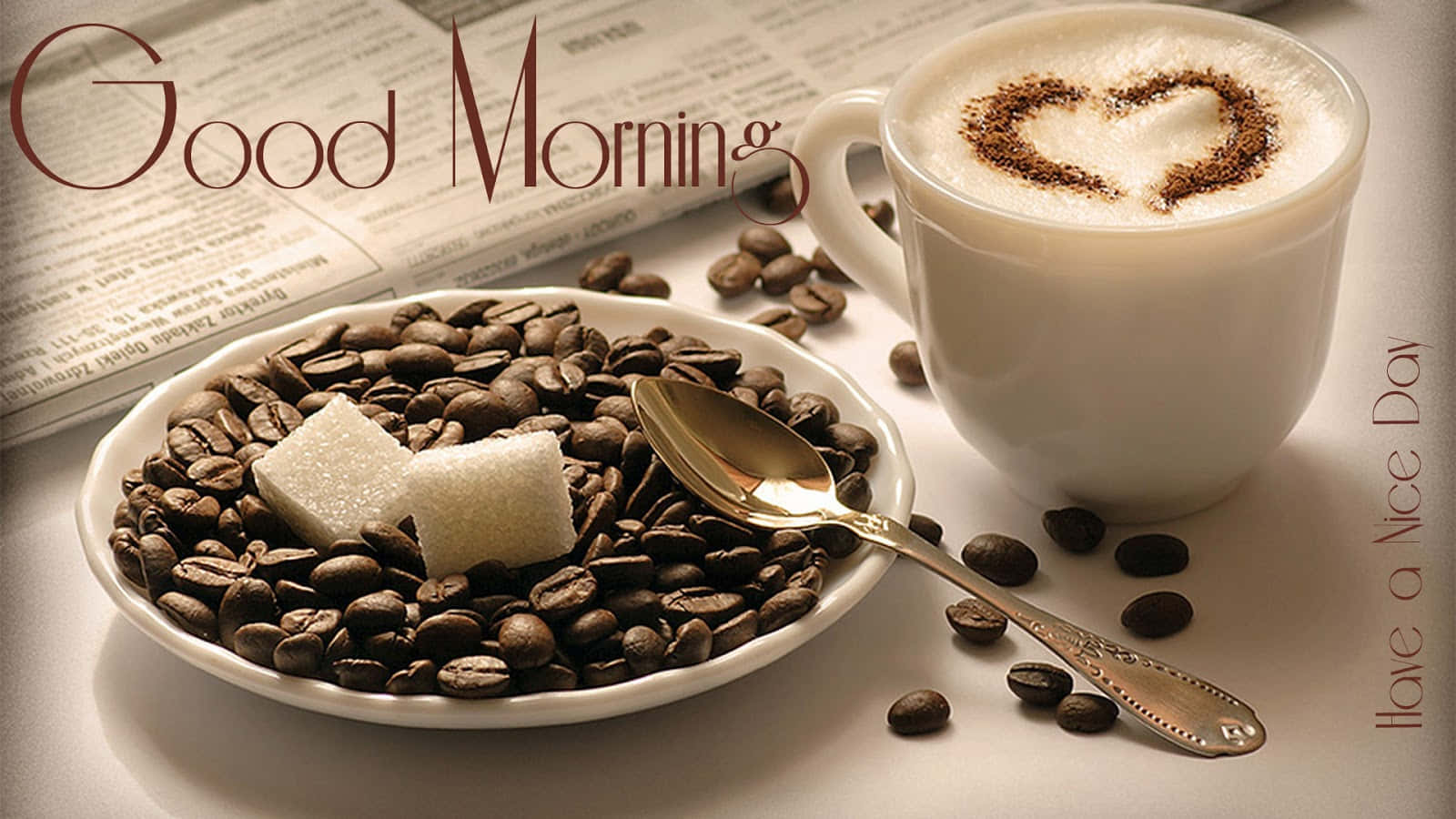 cappuccino, heart-shaped cocoa powder art, roasted coffee beans, HD Desktop Wallpaper