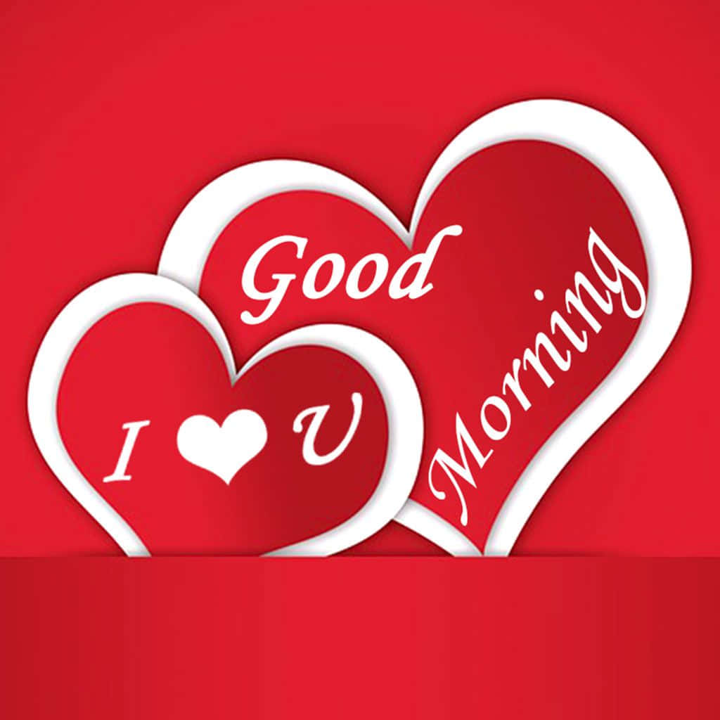 Good Morning My Love, red hearts, white outlines, SD Desktop Wallpaper