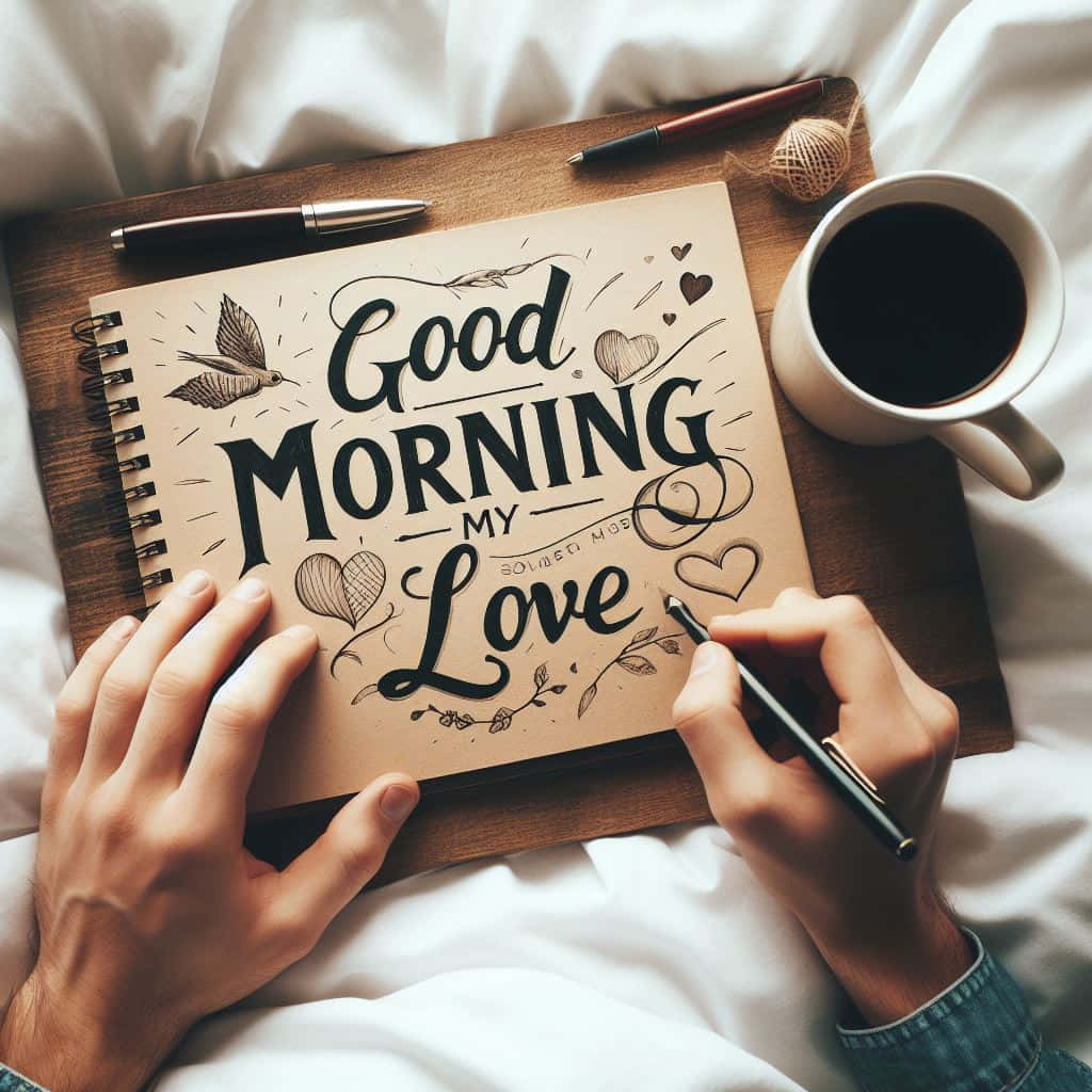 Good Morning My Love, handwritten note, elegant black script, SD Desktop Wallpaper