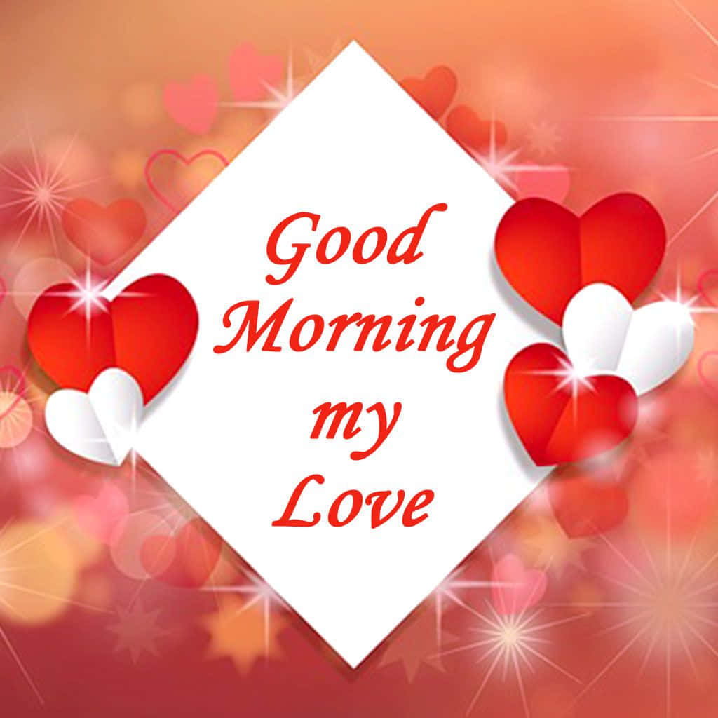 Good Morning My Love, red cursive text, white diamond card, SD Desktop Wallpaper