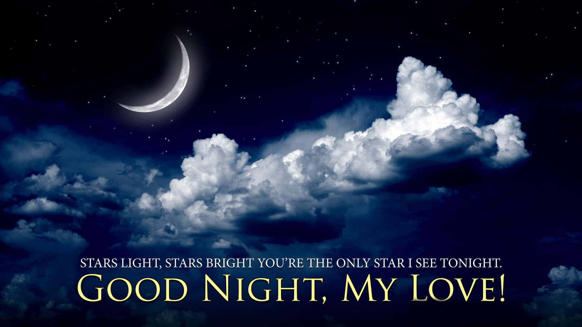 Good Night My Love, starry sky, crescent moon, Full HD Desktop Wallpaper