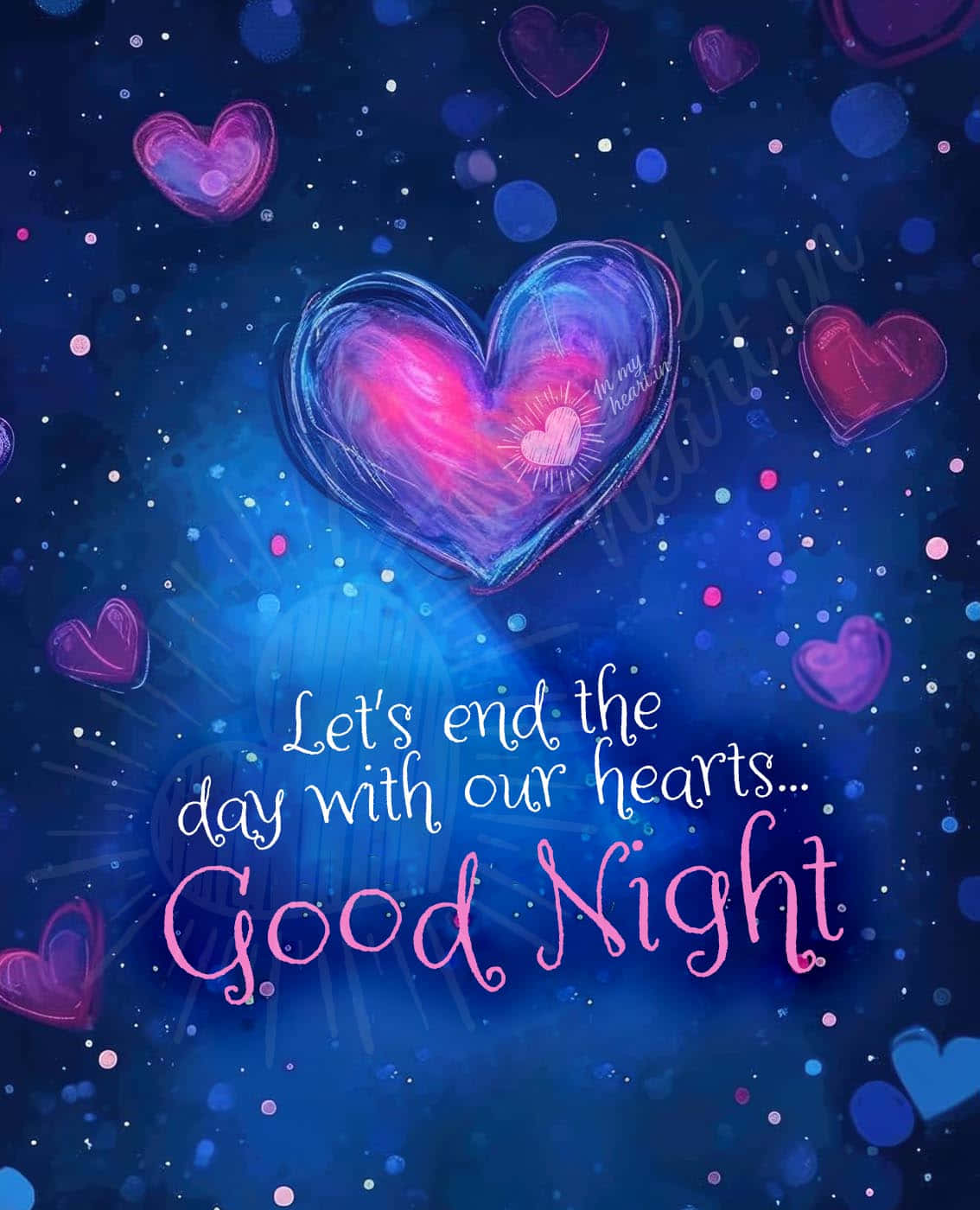 Good Night My Love, glowing heart, pink and blue light, HD Phone Wallpaper