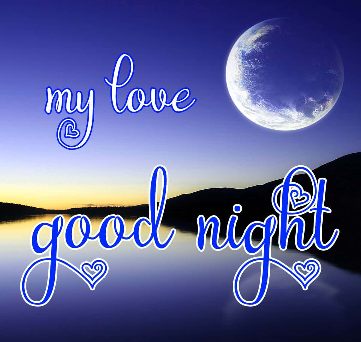 Good Night My Love, moonlit lake, glowing moon, SD Desktop Wallpaper