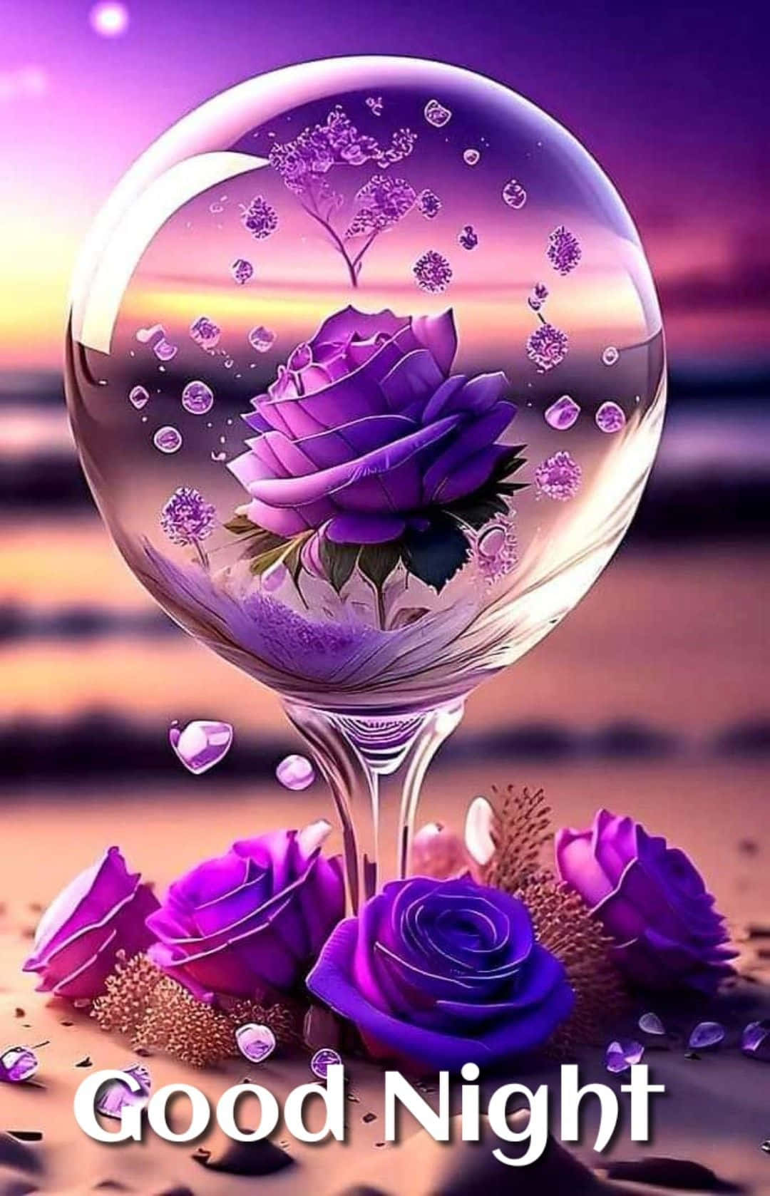 Good Night Purple Rose, glass bubble, glowing purple rose, HD Phone Wallpaper