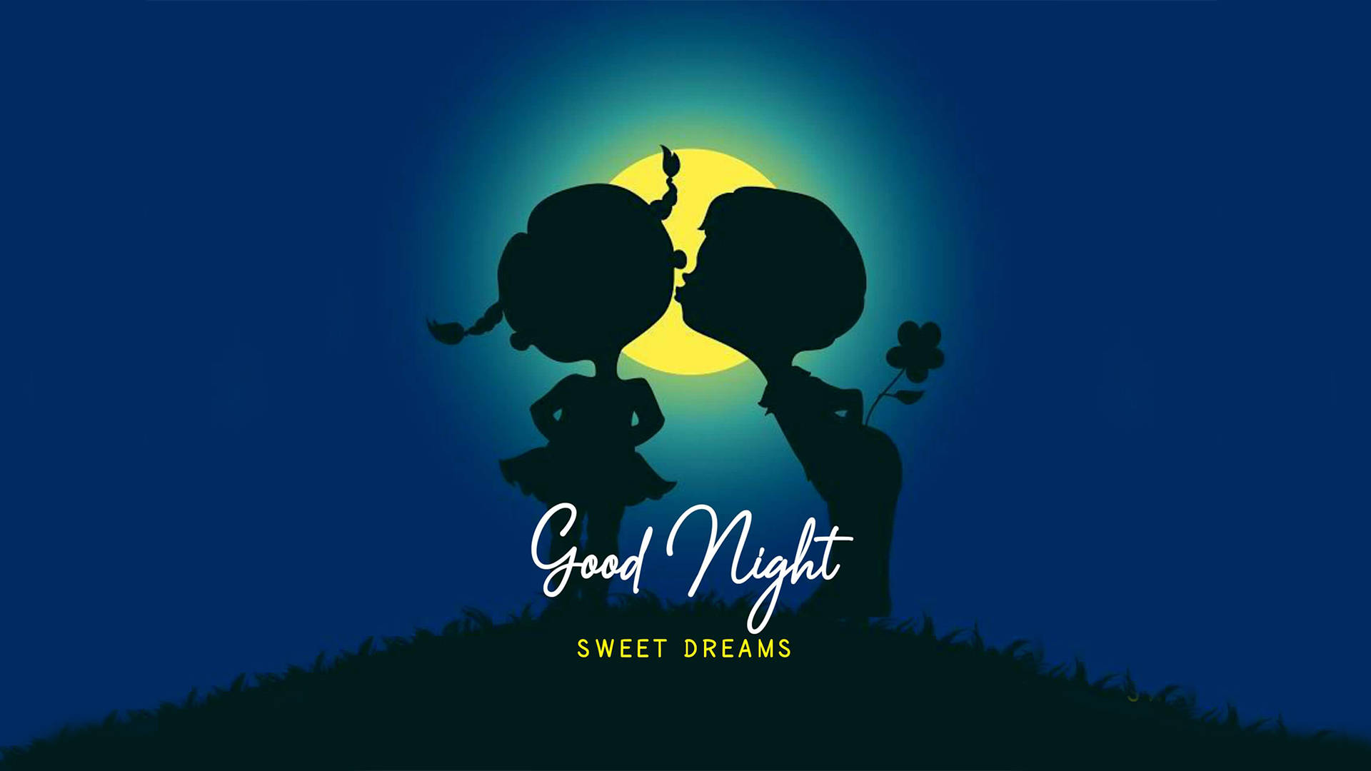 Good Night Couple, glowing moon, hill, Full HD Desktop Wallpaper