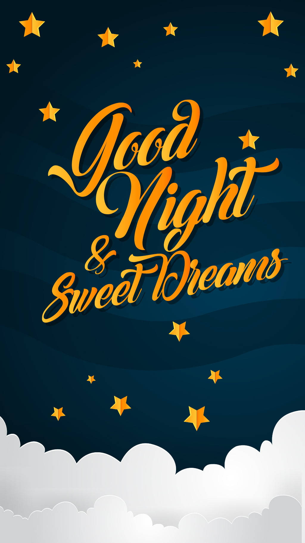 Starry Good Night, golden cursive text, deep blue night sky, HD Phone Wallpaper