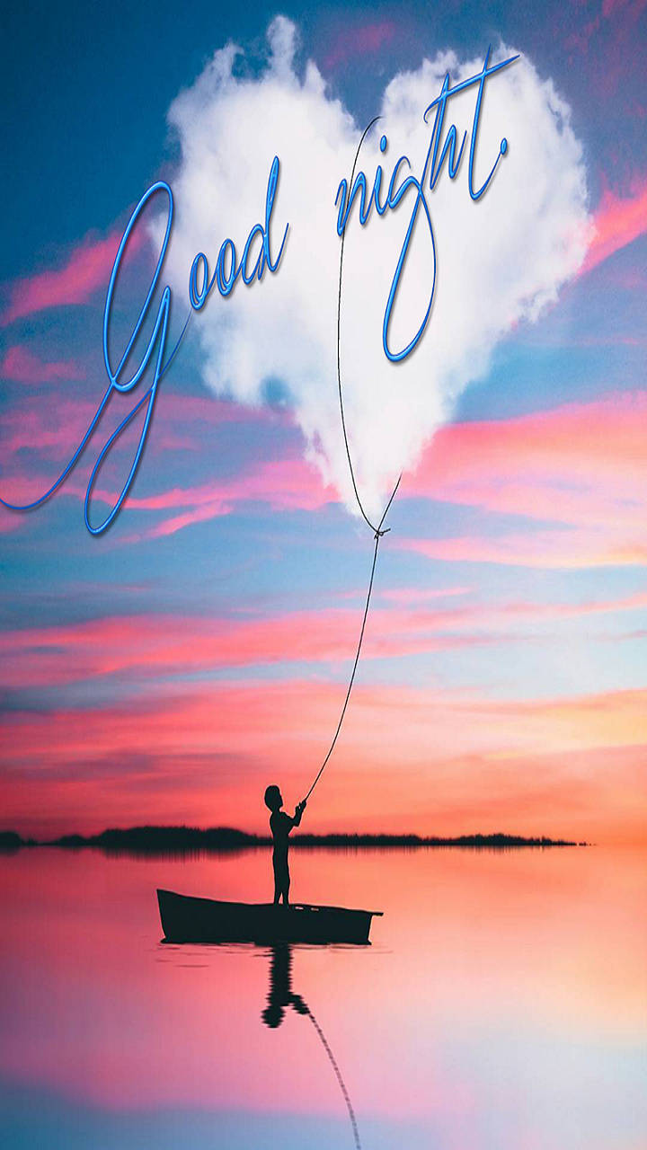 Good Night Heart Cloud, heart-shaped cloud, cursive text, HD Phone Wallpaper