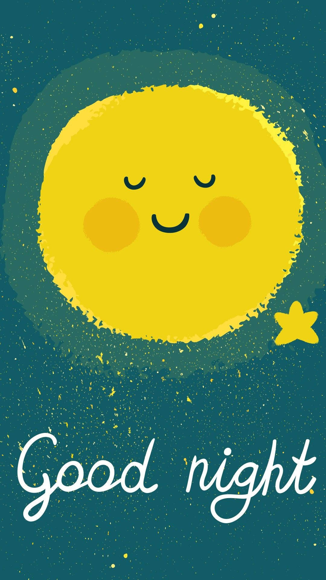 Good Night, vector moon, teal starry night sky, Full HD Phone Wallpaper