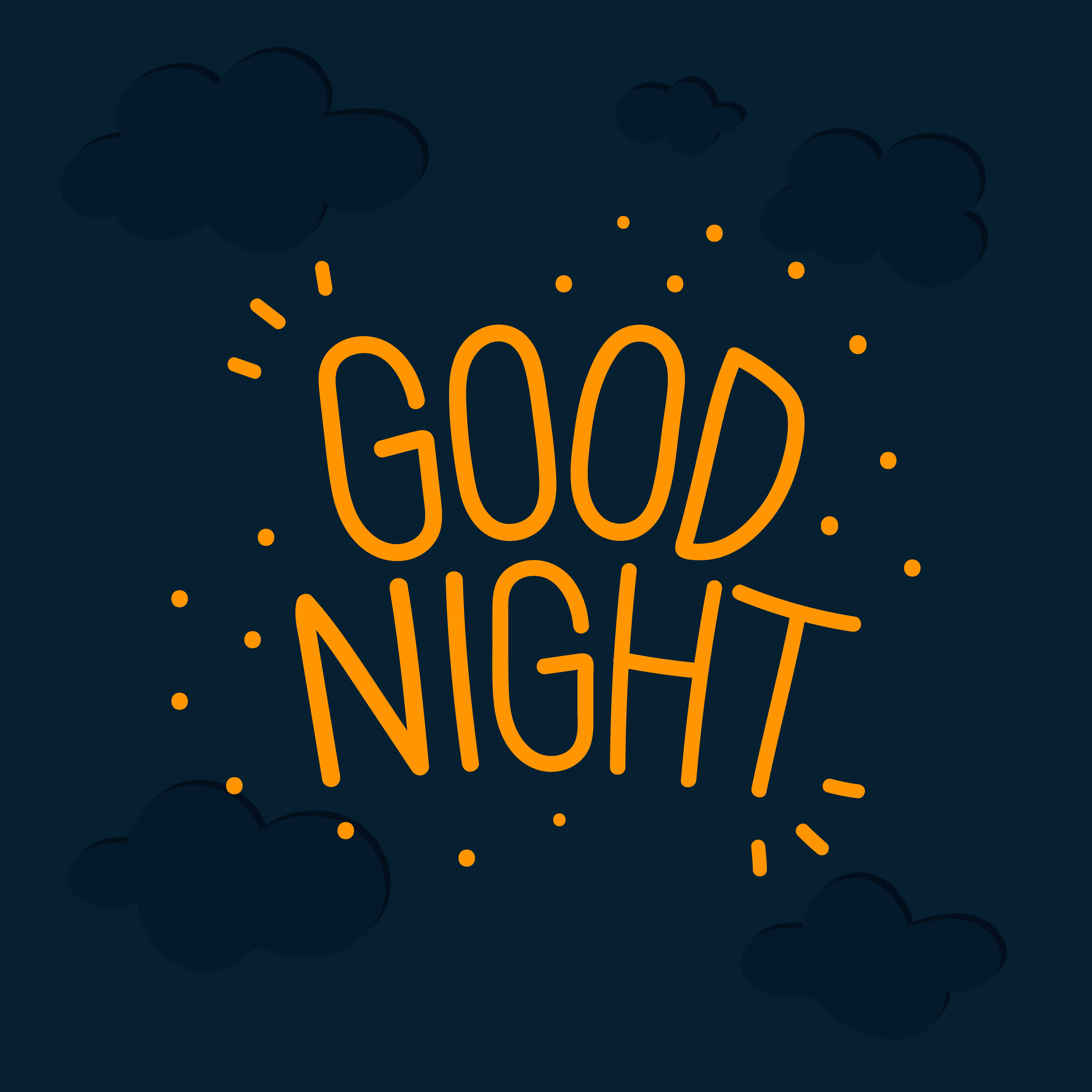 GOOD NIGHT, orange, dark blue night sky, 4K Desktop Wallpaper