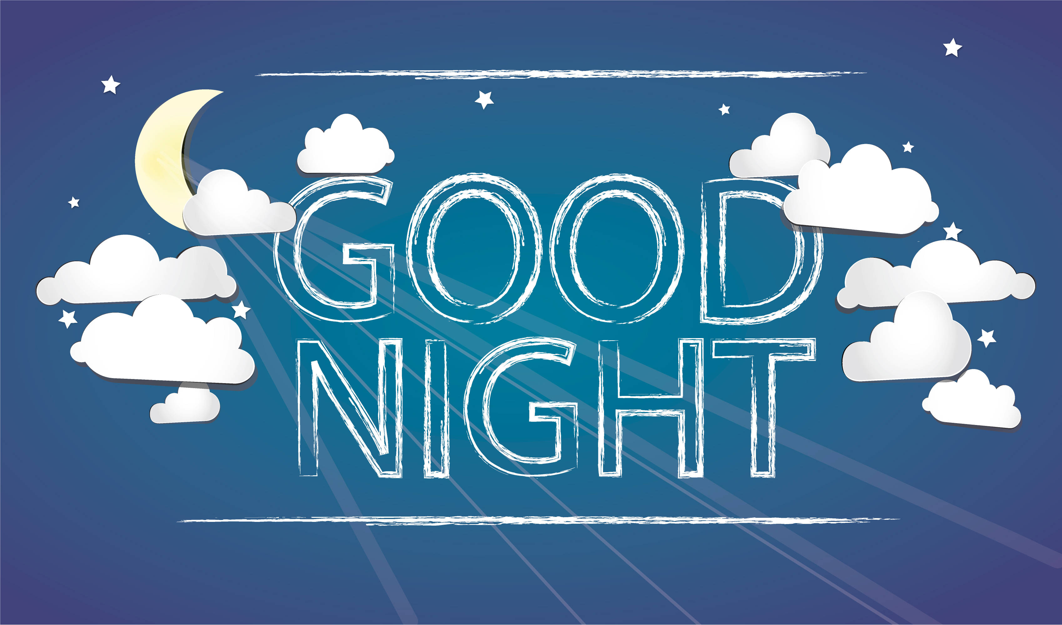 GOOD NIGHT, chalk-like font, deep blue night sky, 2K Desktop Wallpaper