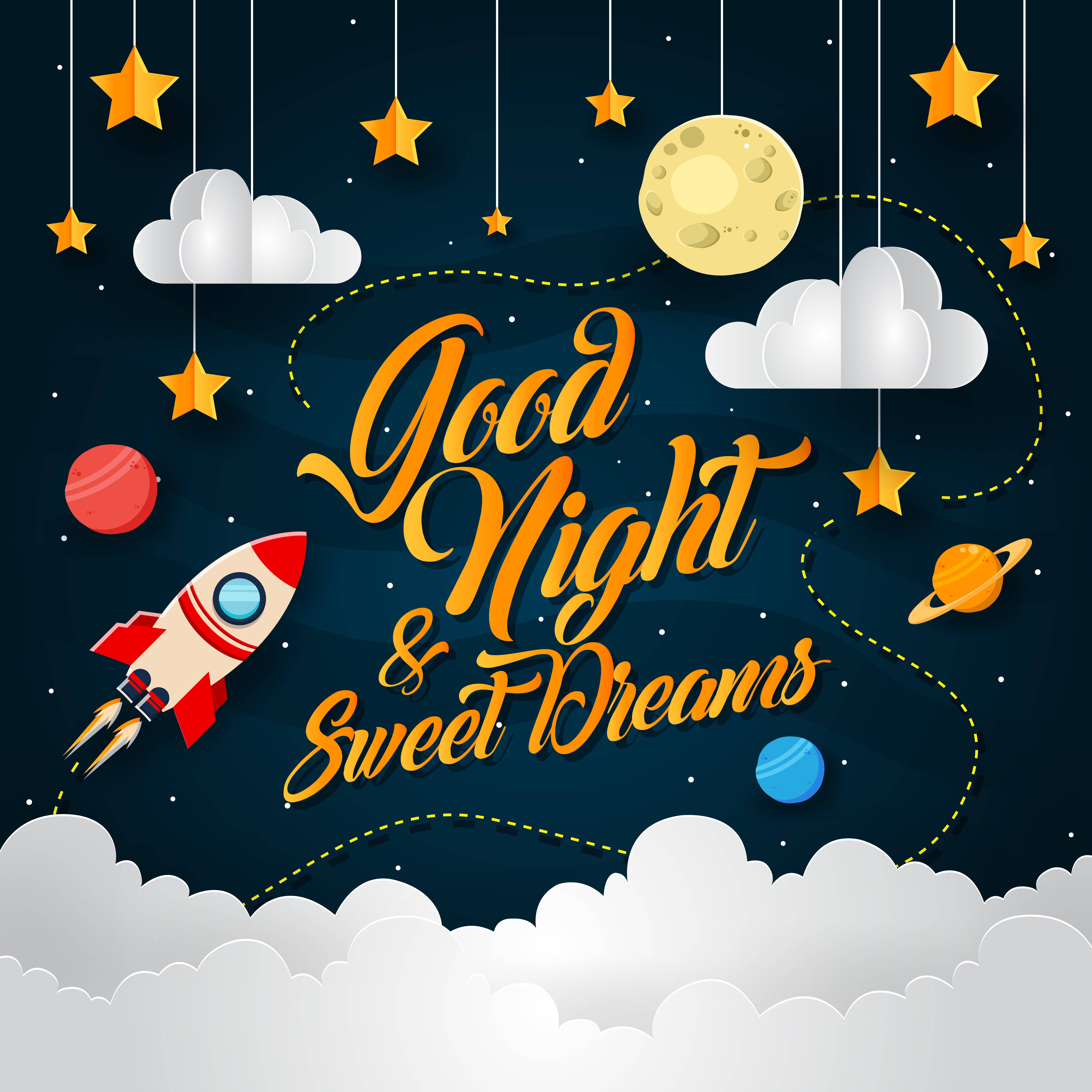 Galaxy Good Night, rocket ship, hanging stars, 5K Desktop Wallpaper